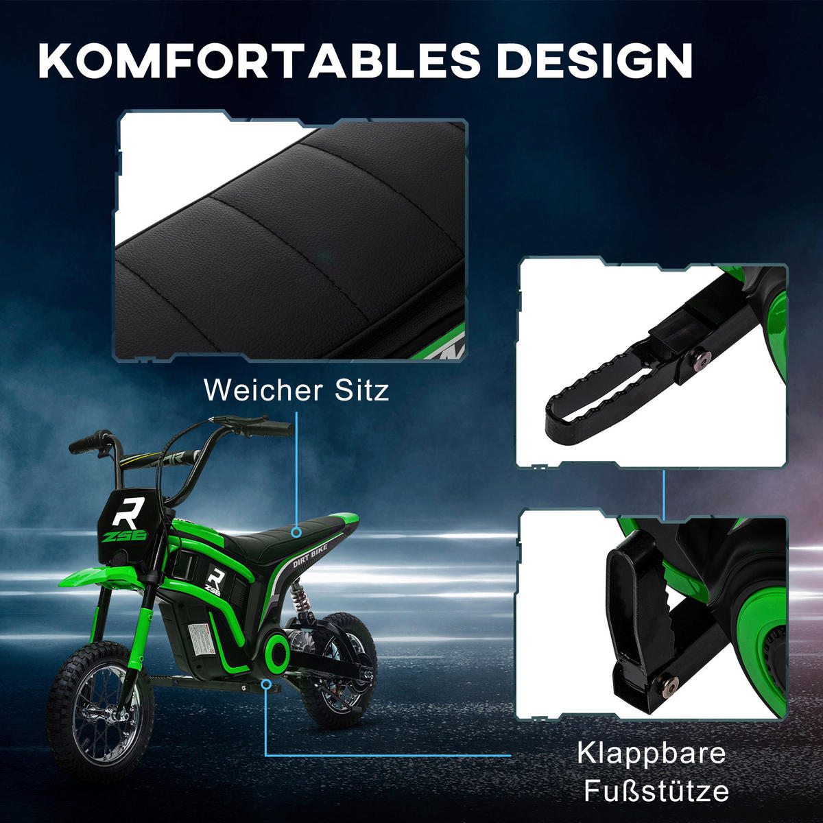 HOMCOM Kinder-Elektromotorrad grün B/H/L: ca. 64x76,5x119 cm Kinder-Elektromotorrad - grün (119,00/64,00/76,50cm) - HOMCOM