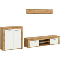 Wohnwand Jam Eiche Wotan Nachbildung weiß B/H/T: ca. 255x159x35 cm Jam - Eiche/weiß (255,00/159,00/35,00cm) - xonox.home
