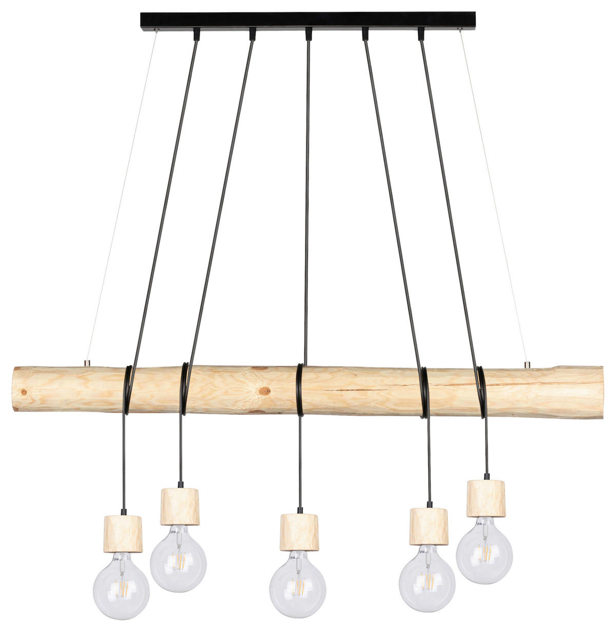 SPOT Light Pendelleuchte  SP-69315550 Trabo Pino natur schwarz Holz Metall H/L/D: ca. 140x115x10 cm E27 5 Brennstellen Trabo Pino - natur/schwarz (10,00/140,00cm) - SPOT Light