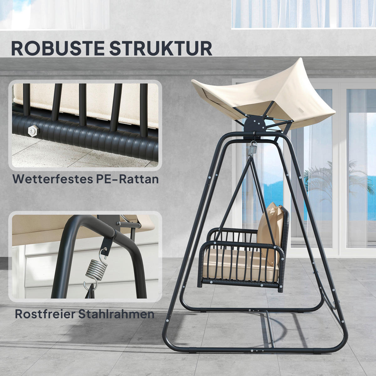 Outsunny Gartenschaukel khaki Polyester B/H/L: ca. 121x180x149 cm Gartenschaukel - khaki (149,00/121,00/180,00cm) - Outsunny