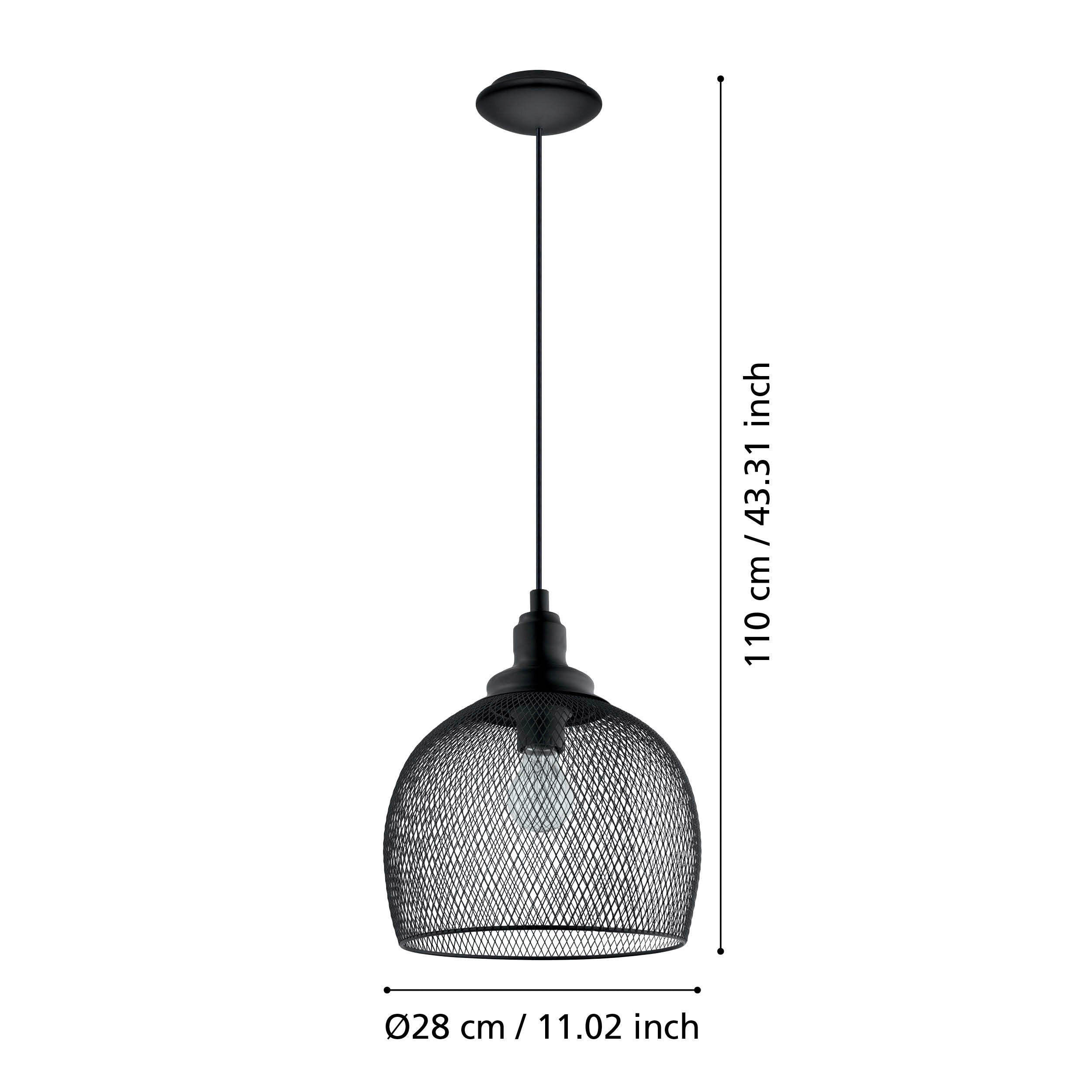 Eglo Pendelleuchte schwarz Metall B/H/L: ca. 28x110x28 cm E27 1 Brennstellen Straiton - schwarz (28,00/28,00/110,00cm) - Eglo
