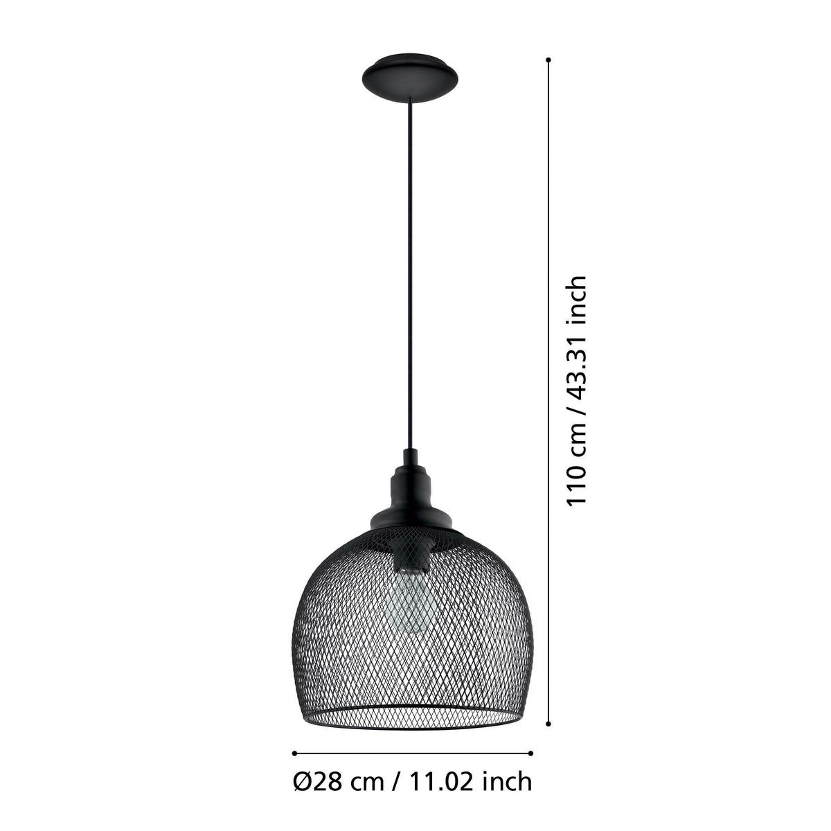 Eglo Pendelleuchte schwarz Metall B/H/L: ca. 28x110x28 cm E27 1 Brennstellen Straiton - schwarz (28,00/28,00/110,00cm) - Eglo