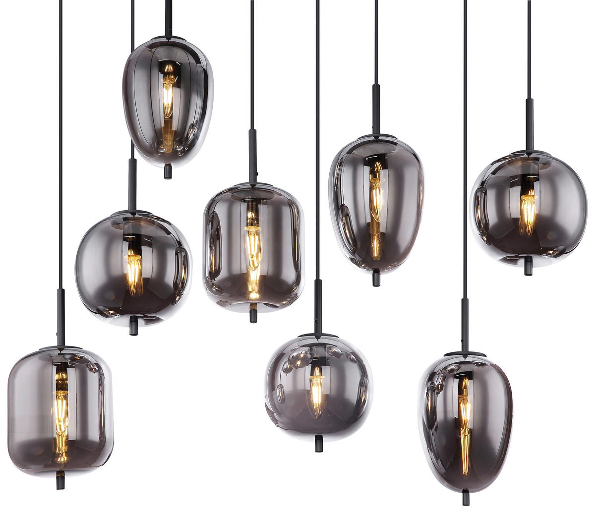 GLOBO Pendelleuchte BLACKY 15345-8 schwarz Metall Rauchglas B/H/L: ca. 34x120x94 cm E14 8 Brennstellen Pendelleuchte_Blacky 8flg. - schwarz (94,00/34,00/120,00cm) - GLOBO