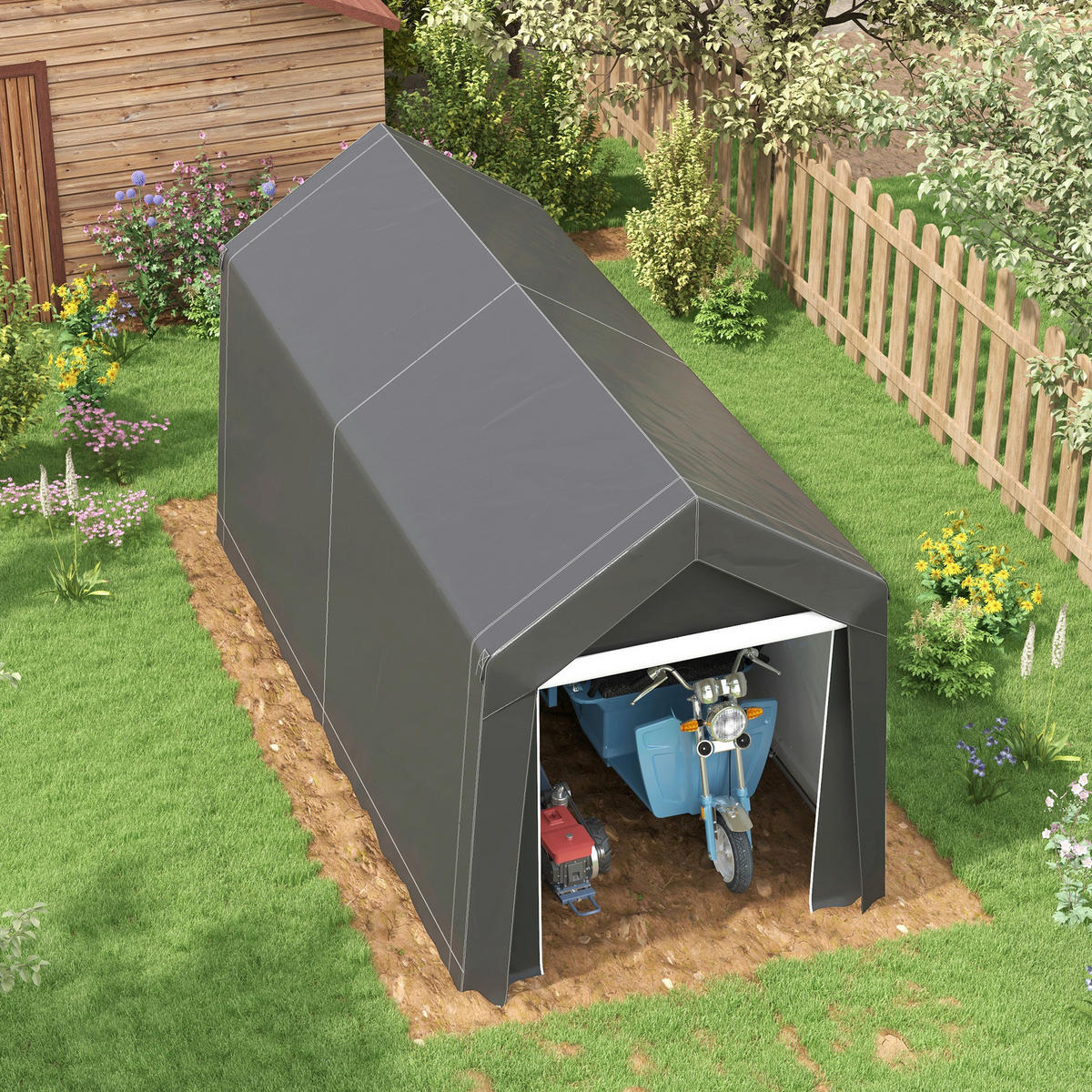 Outsunny Garagenzelt dunkelgrau Kunststoff B/H/L: ca. 360x235x210 cm Garagenzelt - dunkelgrau (210,00/360,00/235,00cm) - Outsunny
