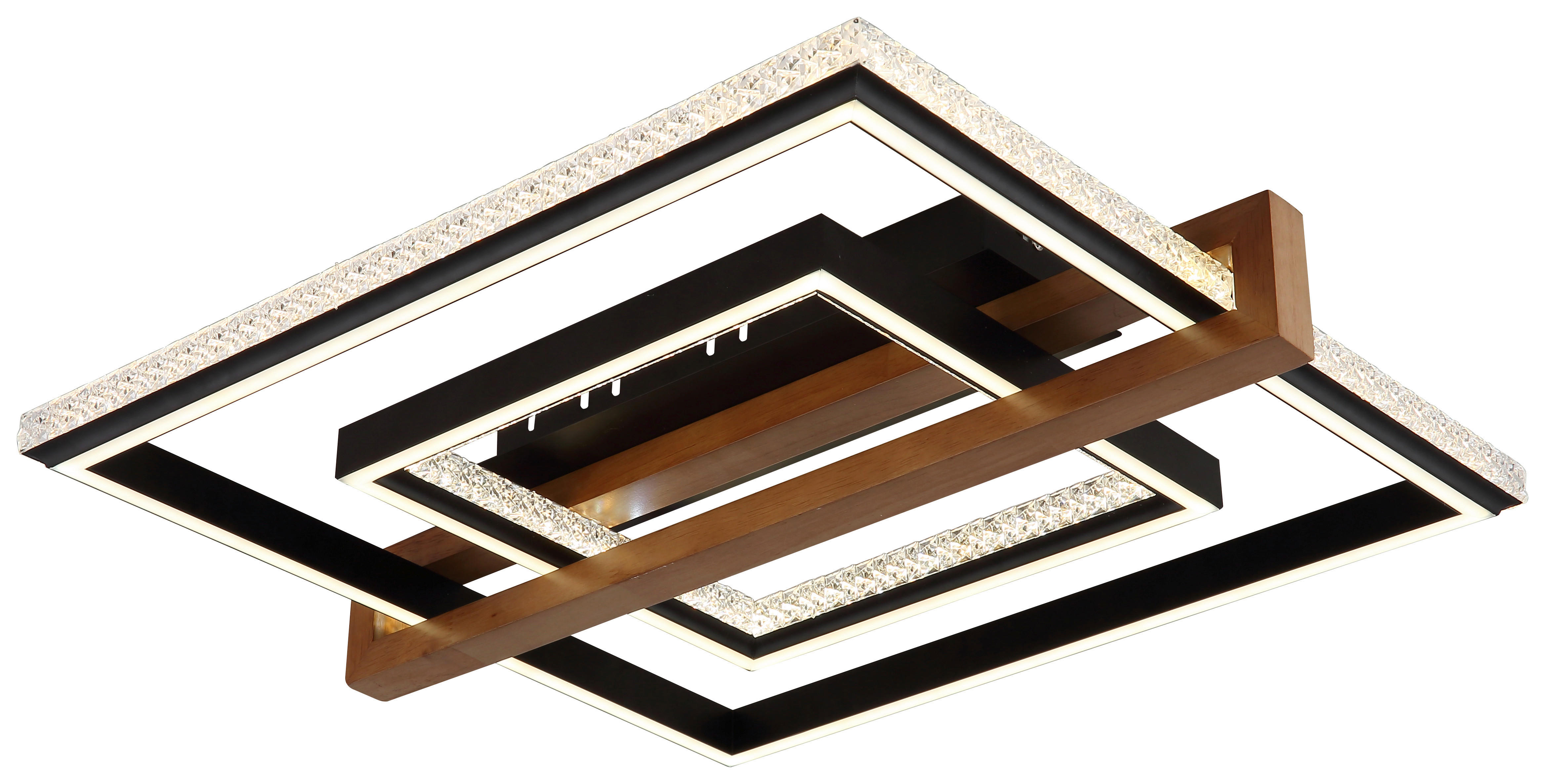 GLOBO LED-Deckenleuchte Opal dunkelbraun mattschwarz Holz Metall Kunststoff B/H/L: ca. 55x11,5x50 cm 1 Brennstellen DELORIS - dunkelbraun/Opal (50,00/55,00/11,50cm) - GLOBO