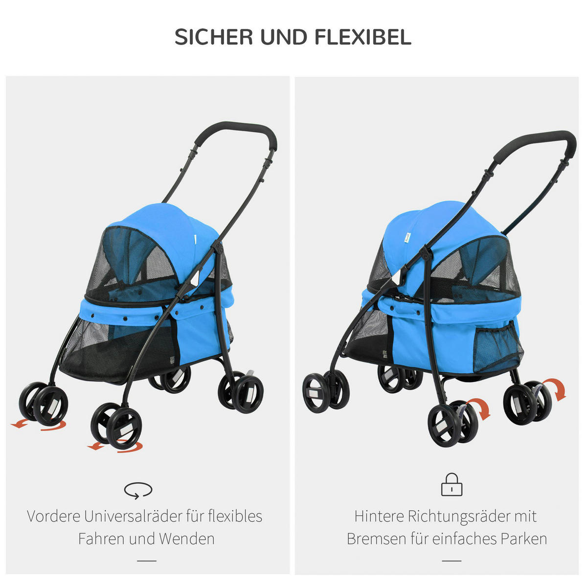 PawHut Hundebuggy blau Polyester-Mischgewebe B/H/L: ca. 47x97x82 cm Hundebuggy - blau (82,00/47,00/97,00cm) - PawHut