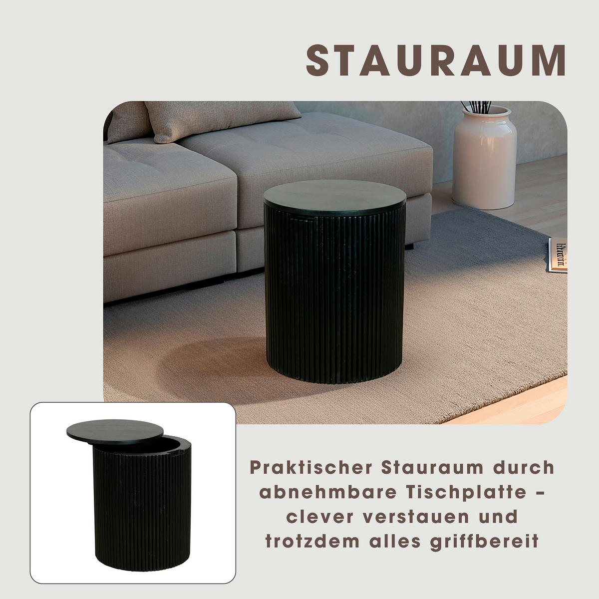 Beistelltisch OWEN schwarz Mango H/D: ca. 50x40 cm OWEN - schwarz (40,00/50,00cm) - byLIVING