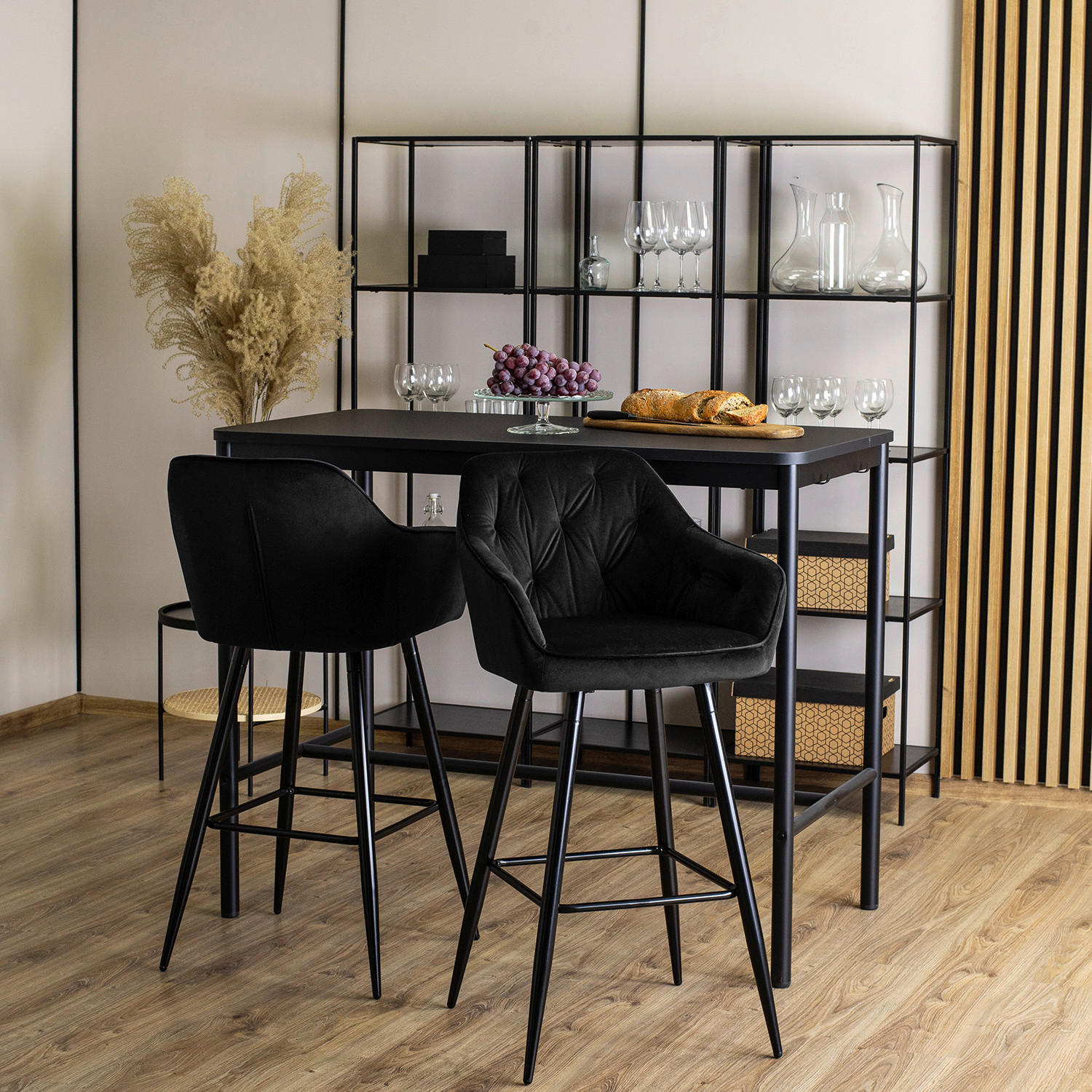 Barhocker SALEM schwarz Velourstoff B/H/T: ca. 53x105x58 cm SALEM - schwarz (53,00/105,00/58,00cm) - WIPMEB