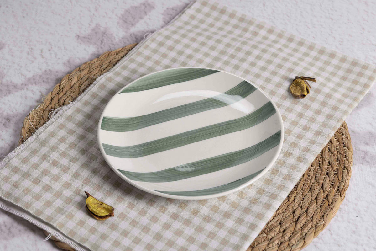 Teller grün Keramik H/D: ca. 2,8x27 cm Essteller_Stripes grün - weiß/grün (27,00/2,80cm)