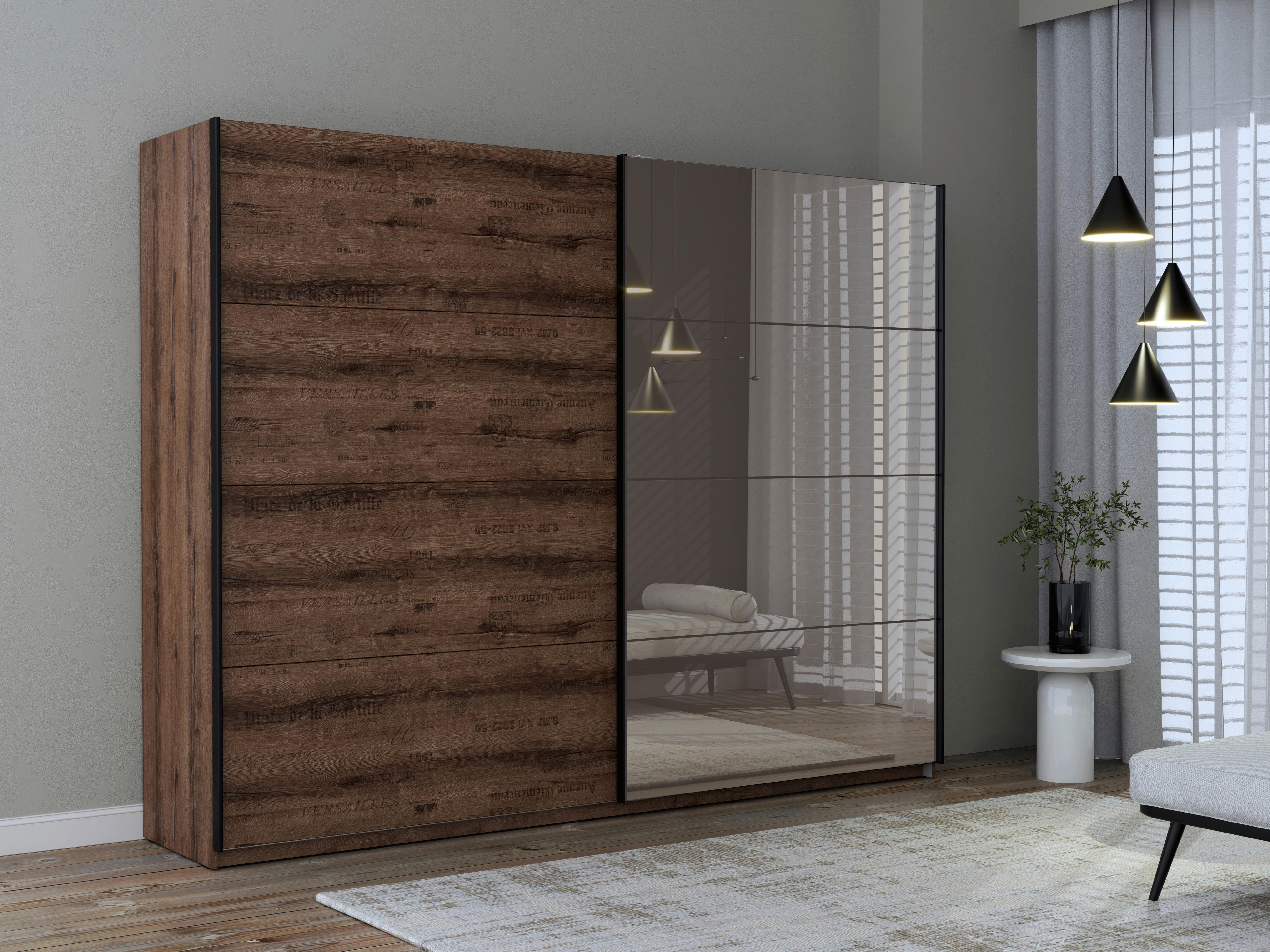 Schwebetürenschrank  schlamm Eiche Nachbildung B/H/T: ca. 269,9x209,7x61,2 cm Jacky_Schwebetürenschrank - Eiche/schlamm (269,90/209,70/61,20cm)