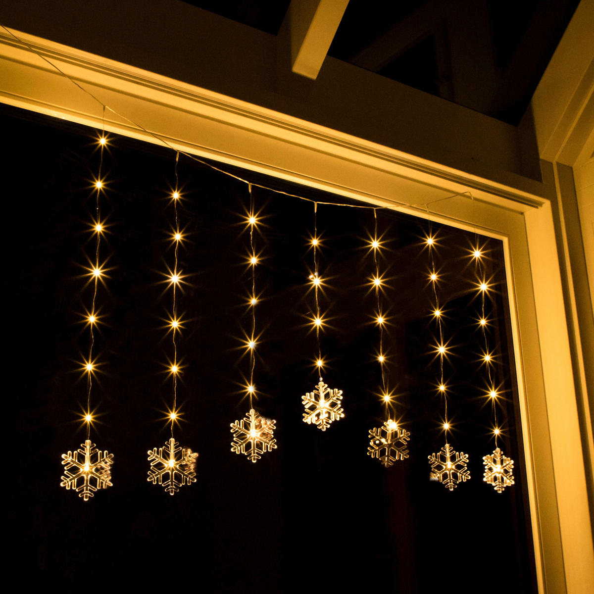 Beleuchtung warmweiß Kunststoff B/H: ca. 120x70 cm LED-Schneeflocken_Vorhang - warmweiß (120,00/70,00cm)