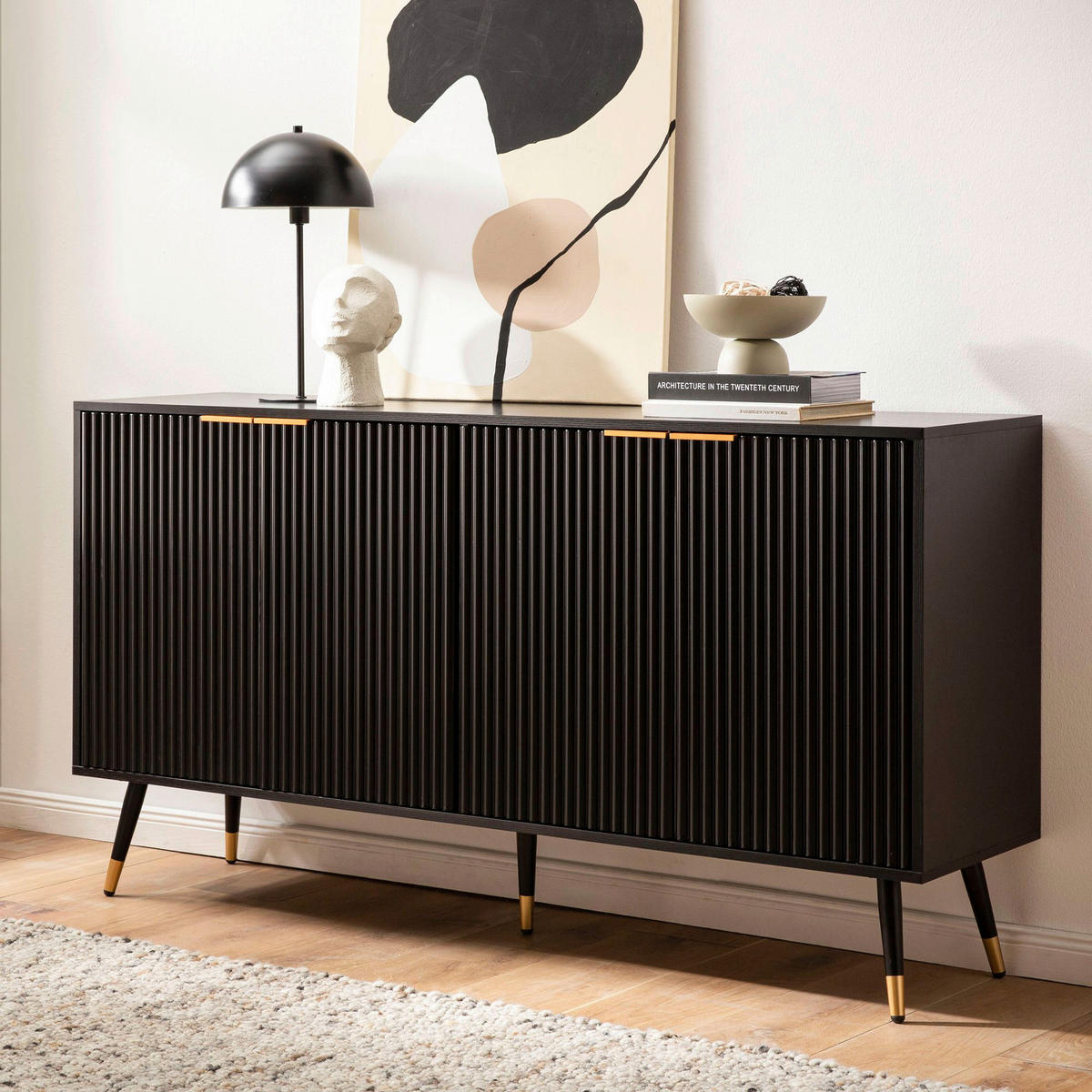 Sideboard schwarz B/H/T: ca. 150x81x39 cm Sideboard - schwarz (150,00/81,00/39,00cm) - Wohnling