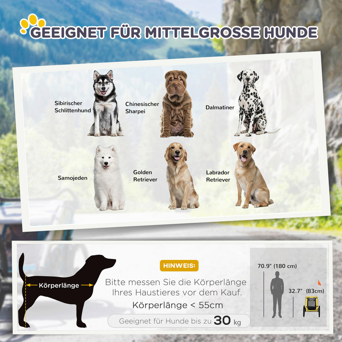 PawHut Hundeanhänger gelb Polyester-Mischgewebe B/H/L: ca. 71x83x140 cm Hundeanhänger - gelb (140,00/71,00/83,00cm) - PawHut