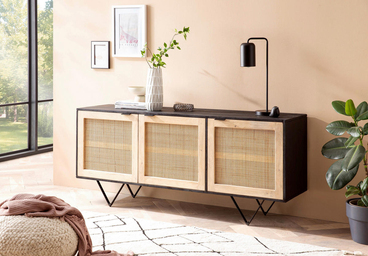 Sideboard schwarz B/H/T: ca. 175x75x45 cm Sideboard - schwarz (175,00/75,00/45,00cm) - Wohnling