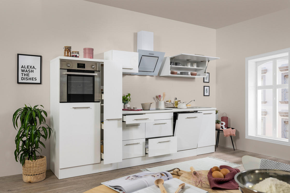 Respekta Küchenblock Amanda weiß Hochglanz B/H/T: ca. 310x200x60 cm Amanda - weiß/Edelstahloptik (310,00/200,00/60,00cm) - Respekta