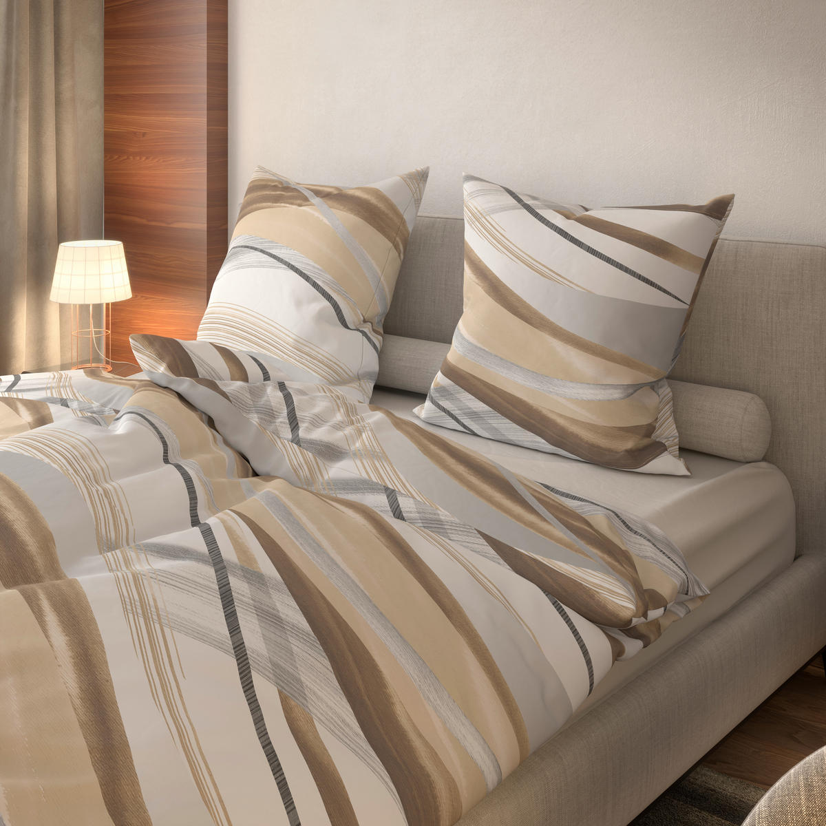 Baumwoll Bettwäsche Renforce Bettwäsche_Renforce_Tova Welle - beige/weiß (135,00/200,00cm) - beau rêve