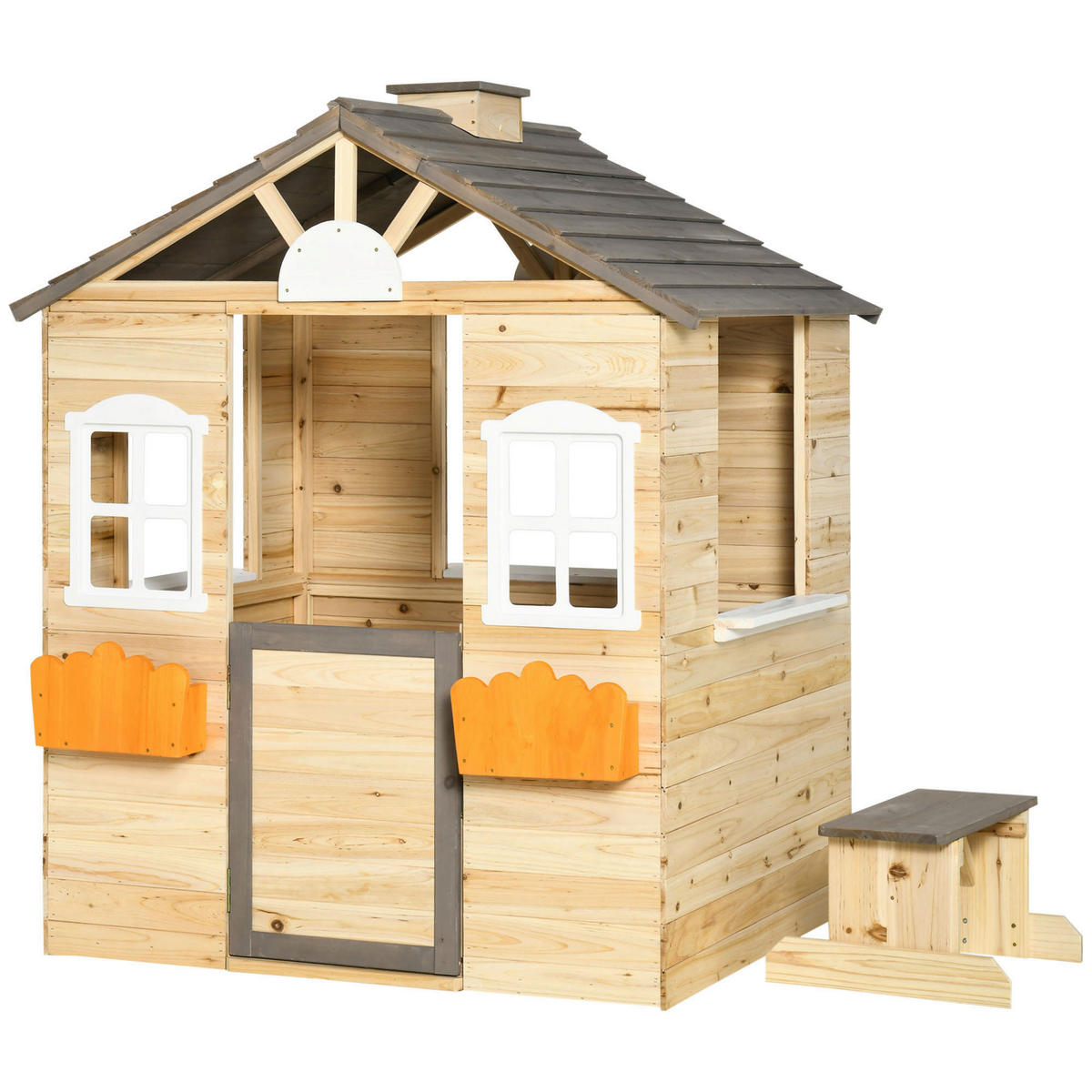 Outsunny Outdoor-Spielzeug grau B/H/L: ca. 94x113x134,5 cm Kinderspielhaus - weiß/natur (134,50/94,00/113,00cm) - Outsunny