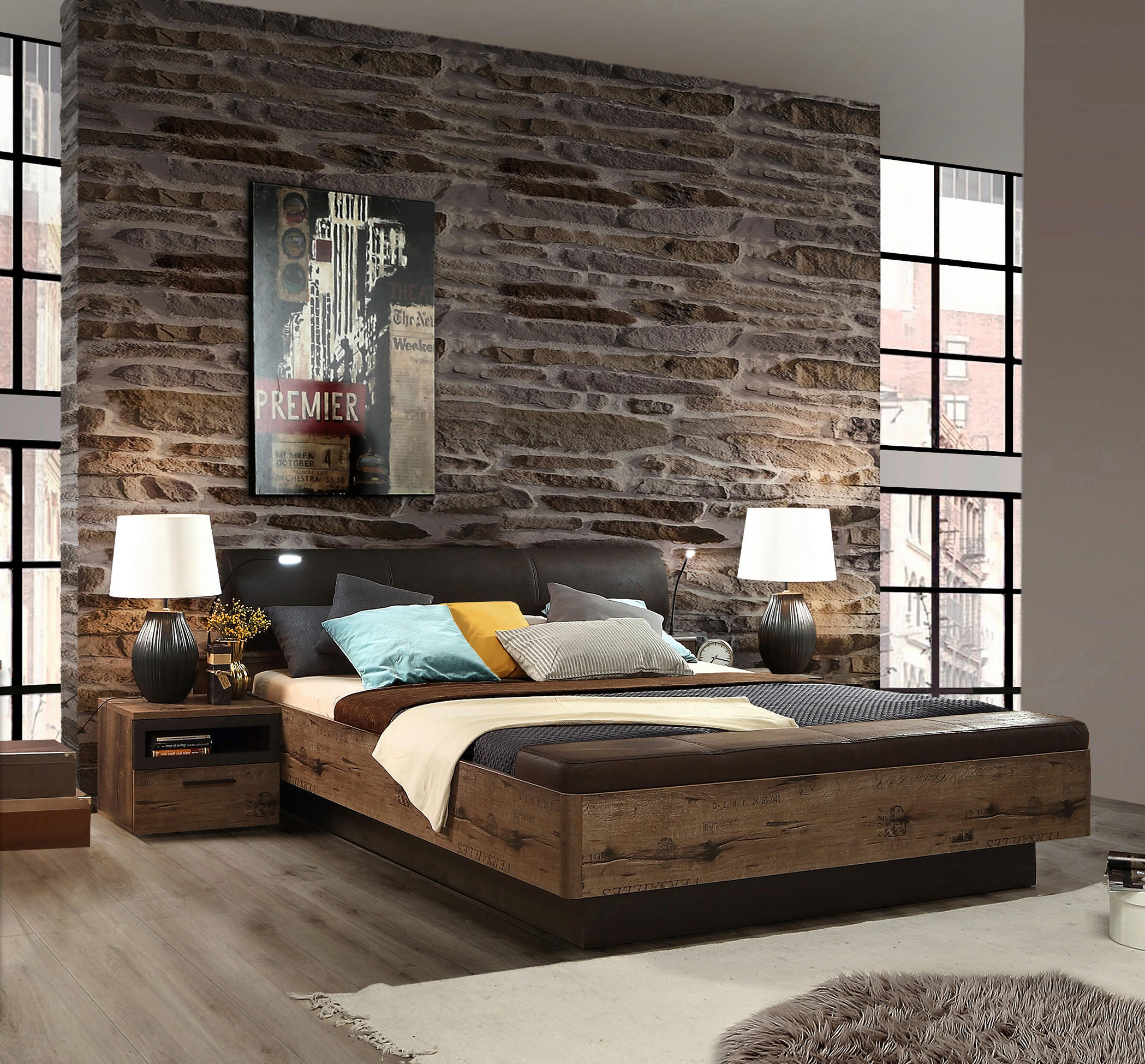 Bett  schlamm Eiche Nachbildung B/H/T: ca. 219,8x90x242,2 cm Jacky_Bettgestell_180x200 - Eiche/dunkelbraun (219,80/90,00/242,20cm)