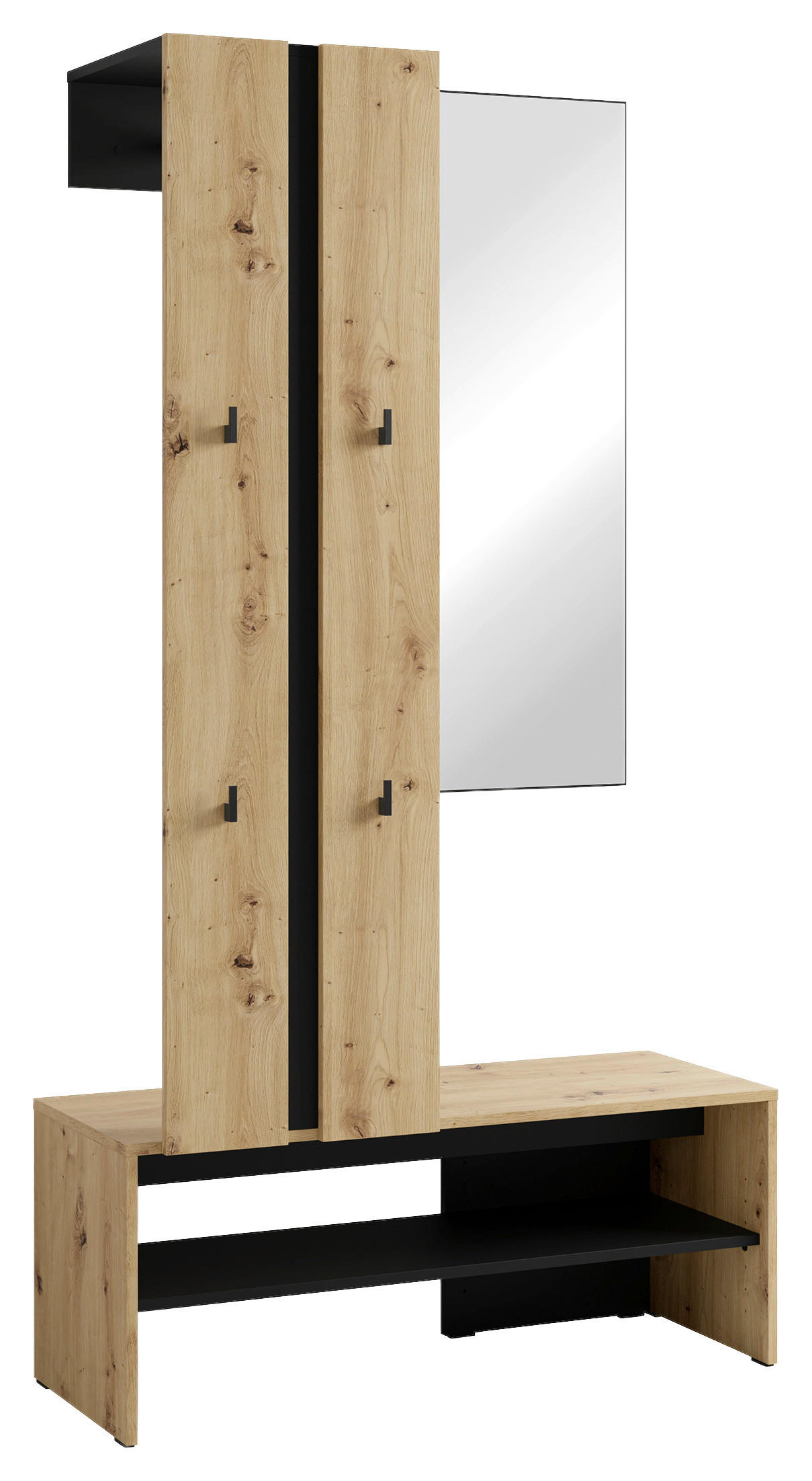 Garderobenset NANTE Eiche schwarz B/H/T: ca. 100x186x40 cm NANTE - Eiche/schwarz (100,00/186,00/40,00cm) - byLIVING