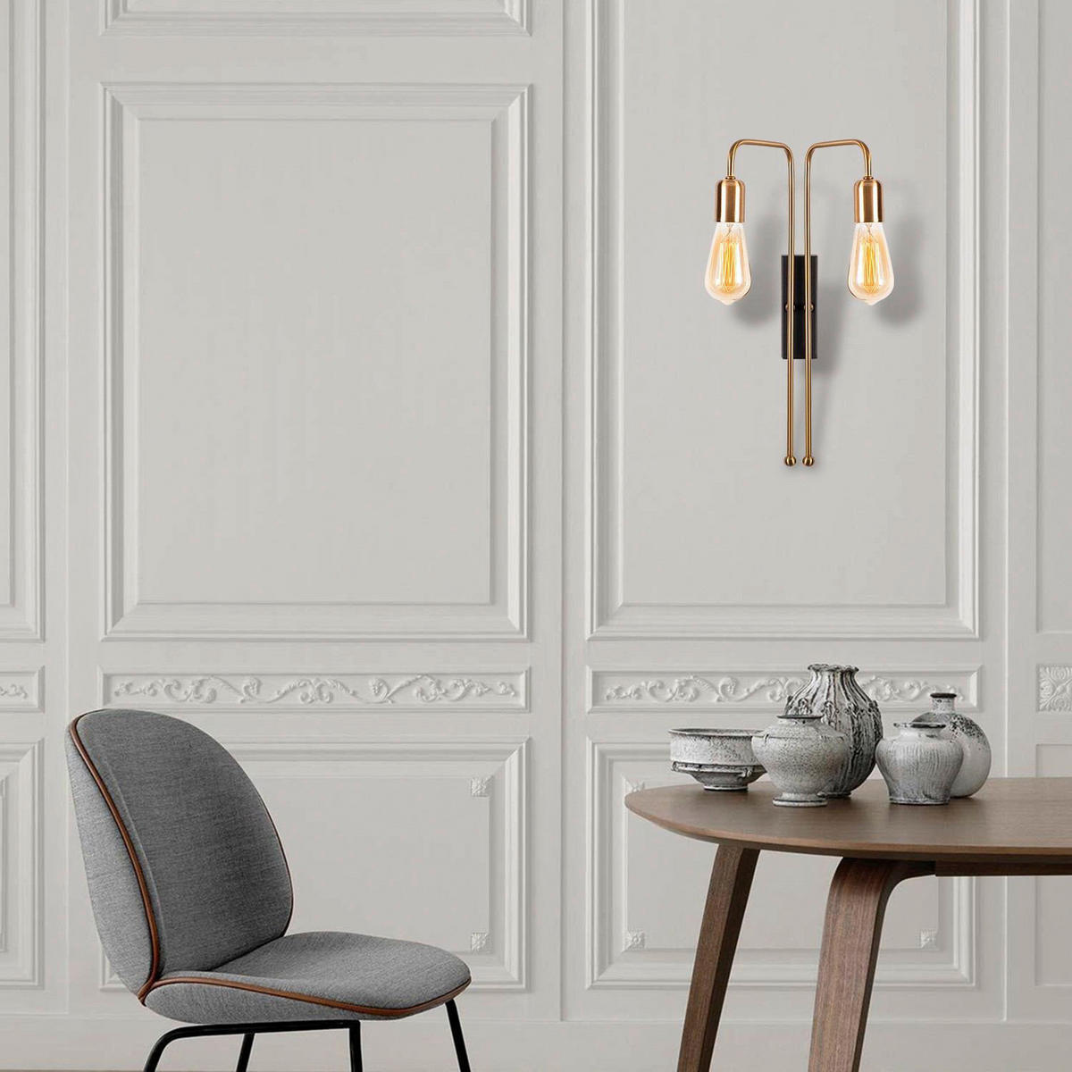 Opviq Wandleuchte schwarz gold Metall B/H/L: ca. 20x45x25 cm E27 2 Brennstellen Mum - gold/schwarz (25,00/20,00/45,00cm) - Opviq