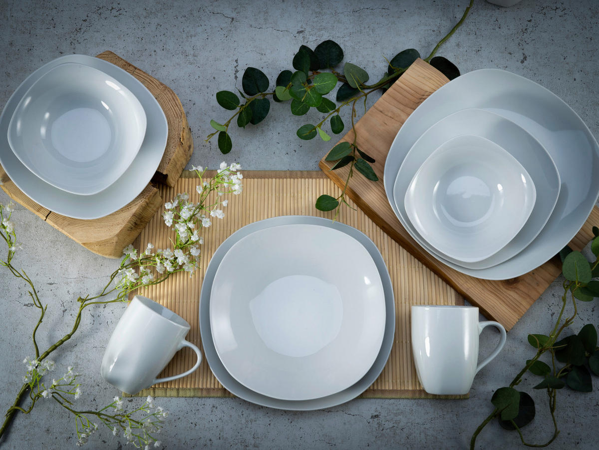 CreaTable Kombiservice Square weiß Porzellan 20 tlg. Square - weiß - CreaTable