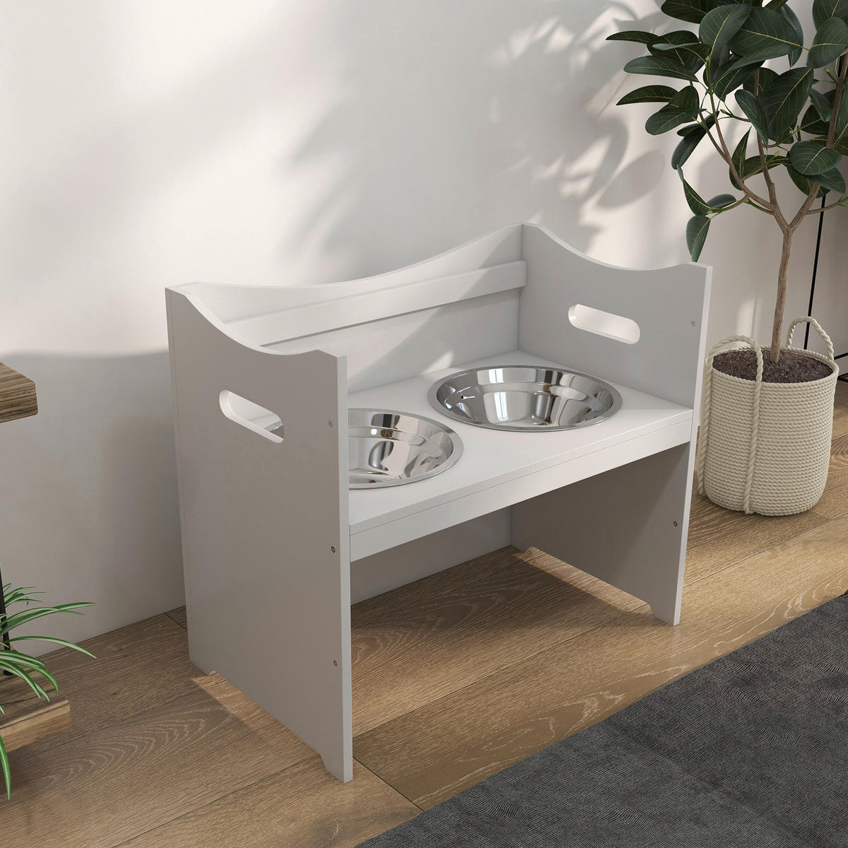 PawHut Futterstation weiß Edelstahl B/H/L: ca. 31,5x47x54 cm Futterstation - weiß (54,00/31,50/47,00cm) - PawHut