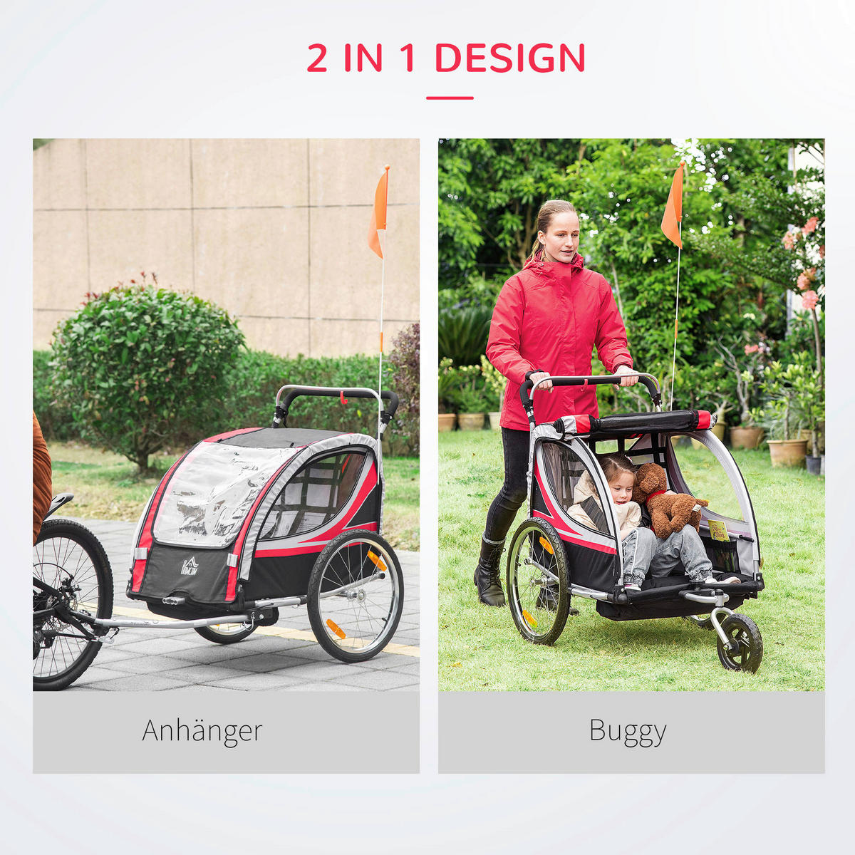 HOMCOM Fahrradanhänger schwarz schwarz B/H/L: ca. 75x142x101 cm Kinderanhänger - rot/schwarz (101,00/75,00/142,00cm) - HOMCOM