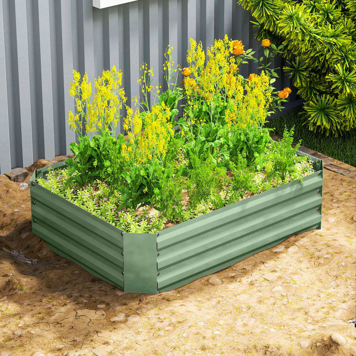 Outsunny Hochbeet dunkelgrün Stahl B/H/L: ca. 90x30x120 cm Hochbeet - dunkelgrün (120,00/90,00/30,00cm) - Outsunny