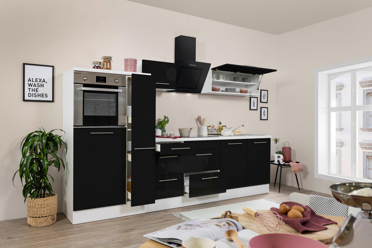 Respekta Küchenblock Amanda schwarz Hochglanz B/H/T: ca. 300x200x60 cm Amanda - weiß/schwarz (300,00/200,00/60,00cm) - Respekta