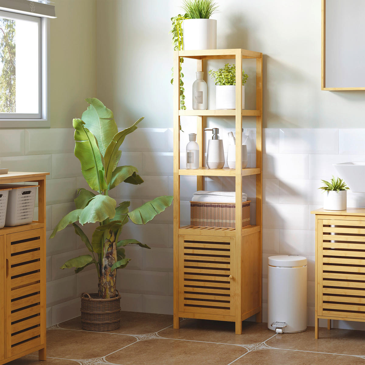 Badschrank natur Edelstahl B/H/L: ca. 33x36x140 cm Badschrank - natur (140,00/33,00/36,00cm) - HOMCOM