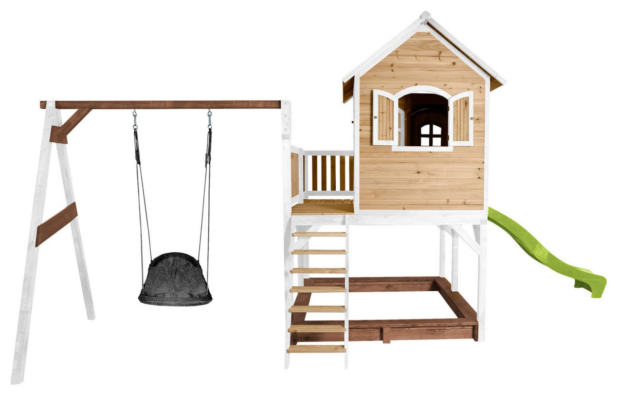 AXI Spielhaus Liam braun B/H/L: ca. 613x291x277 cm Liam - braun/weiß (277,00/613,00/291,00cm) - AXI