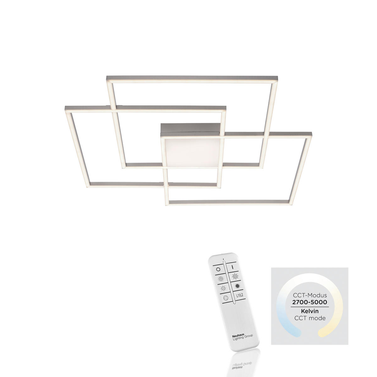 Just Light LED-Deckenleuchte AMIN 14713-55 stahlfarbig Edelstahl Kunststoff Aluminium B/H/T: ca. 75x6x75 cm 4 Brennstellen ASMIN - stahlfarbig (75,00/6,00/75,00cm) - Just Light