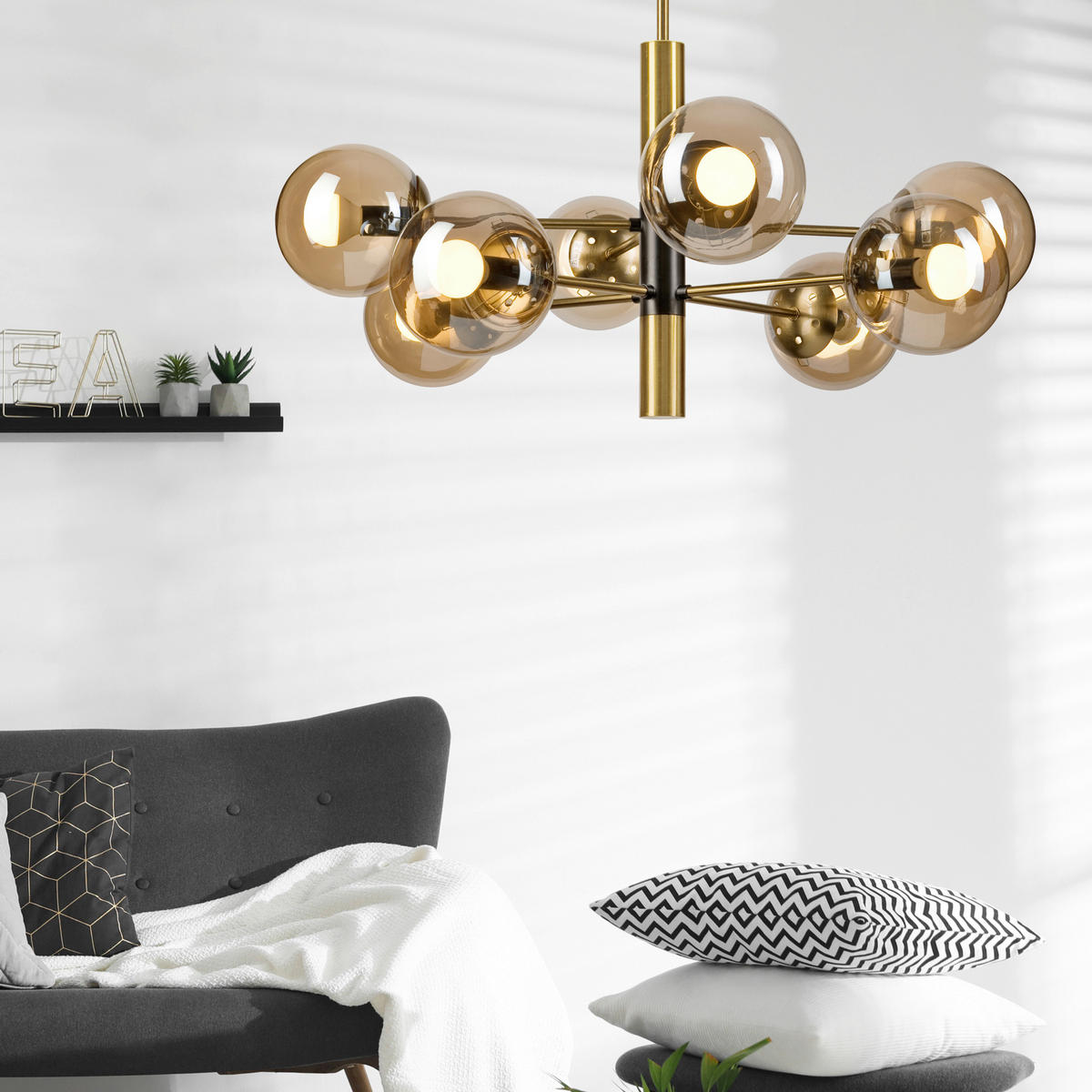 Lamkur Pendelleuchte Pendelleuchte_8flg. - gold/schwarz (68,00/76,00cm) - Lamkur