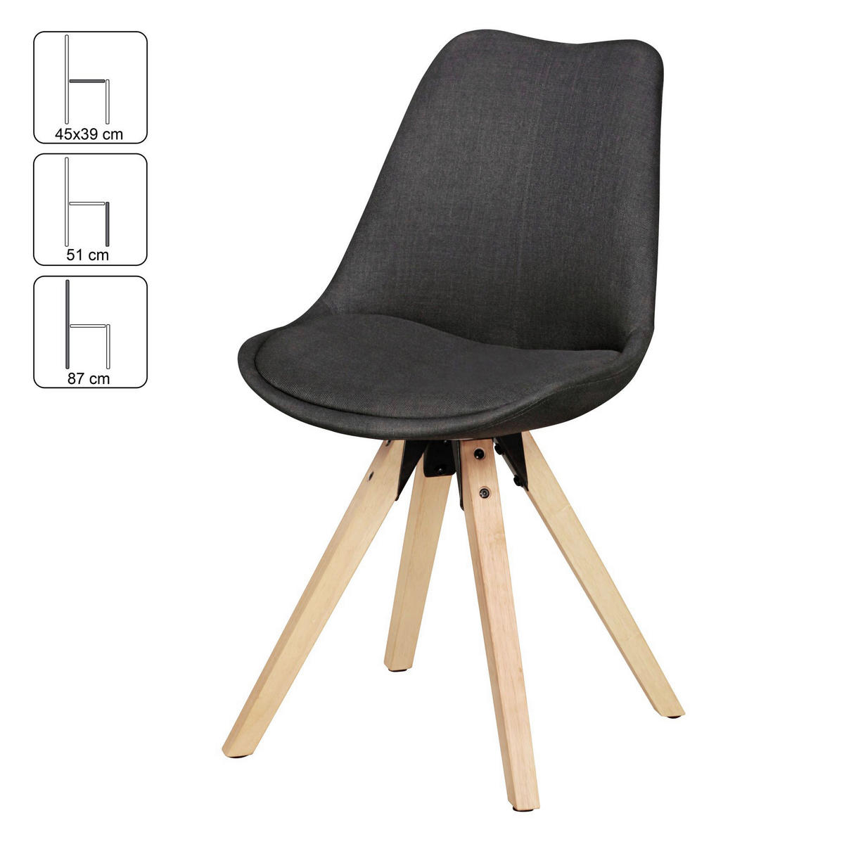 Stuhl 2er-Set grau natur Stoff Echtholz B/H/T: ca. 49x87x52 cm 2er-Set - natur/grau (49,00/87,00/52,00cm) - Wohnling