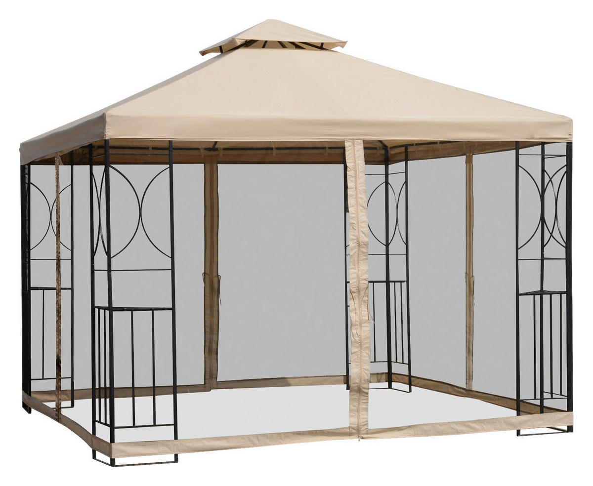 Outsunny Pavillon beige Metall B/H/T: ca. 300x278x300 cm Metallpavillon_mit_Moskitonetz - beige (300,00/278,00/300,00cm) - Outsunny