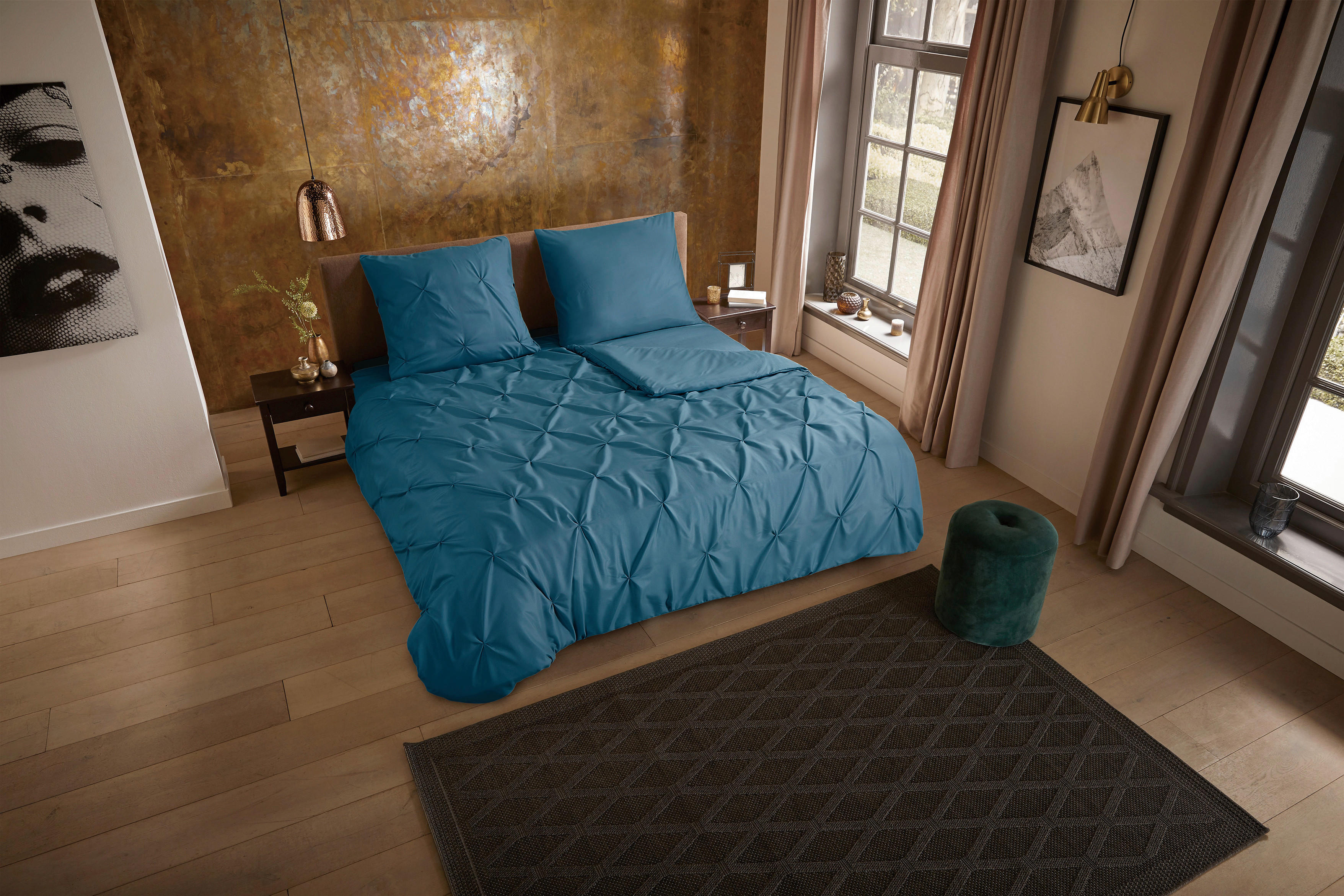 Thumbnail - Microfaser Bettwäsche Elegance petrol Polyester B/L: ca. 135x200 cm