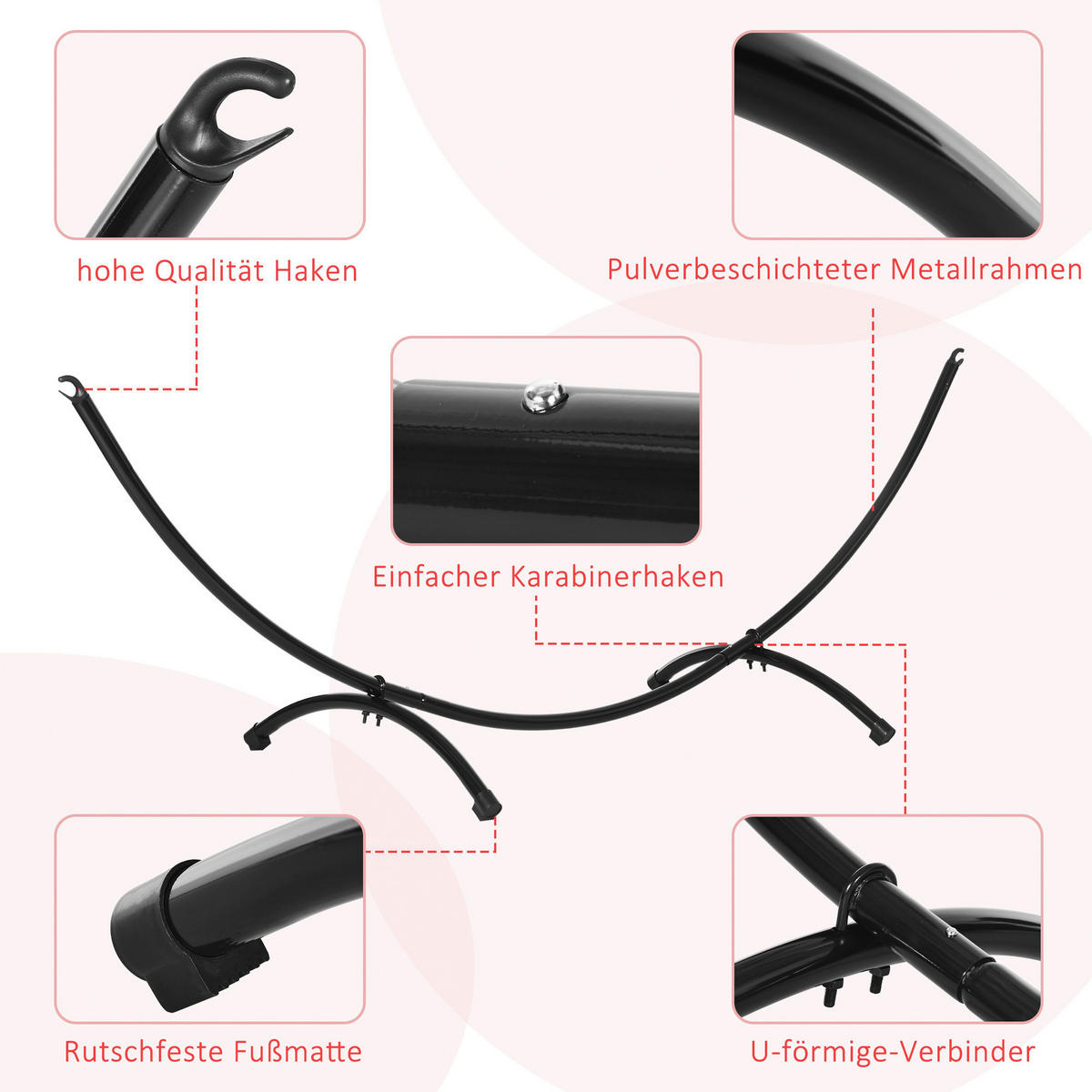 Outsunny Hängemattengestell aus Metall Hängemattengestell_aus_Metall - schwarz (300,00/90,00/100,00cm) - Outsunny