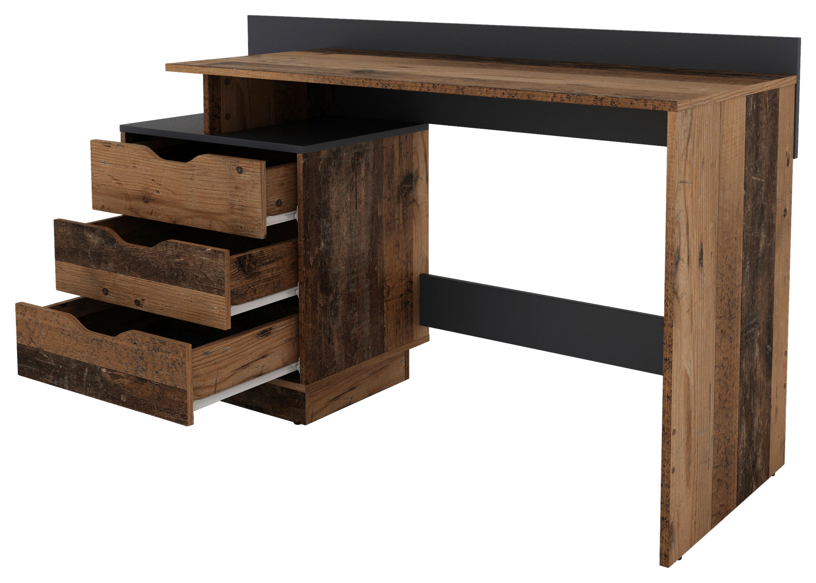 Schreibtisch BELFAST Eiche Old Wood Nachbildung anthrazit B/H/T: ca. 138x83,5x51,5 cm BELFAST - Eiche/anthrazit (138,00/83,50/51,50cm) - byLIVING