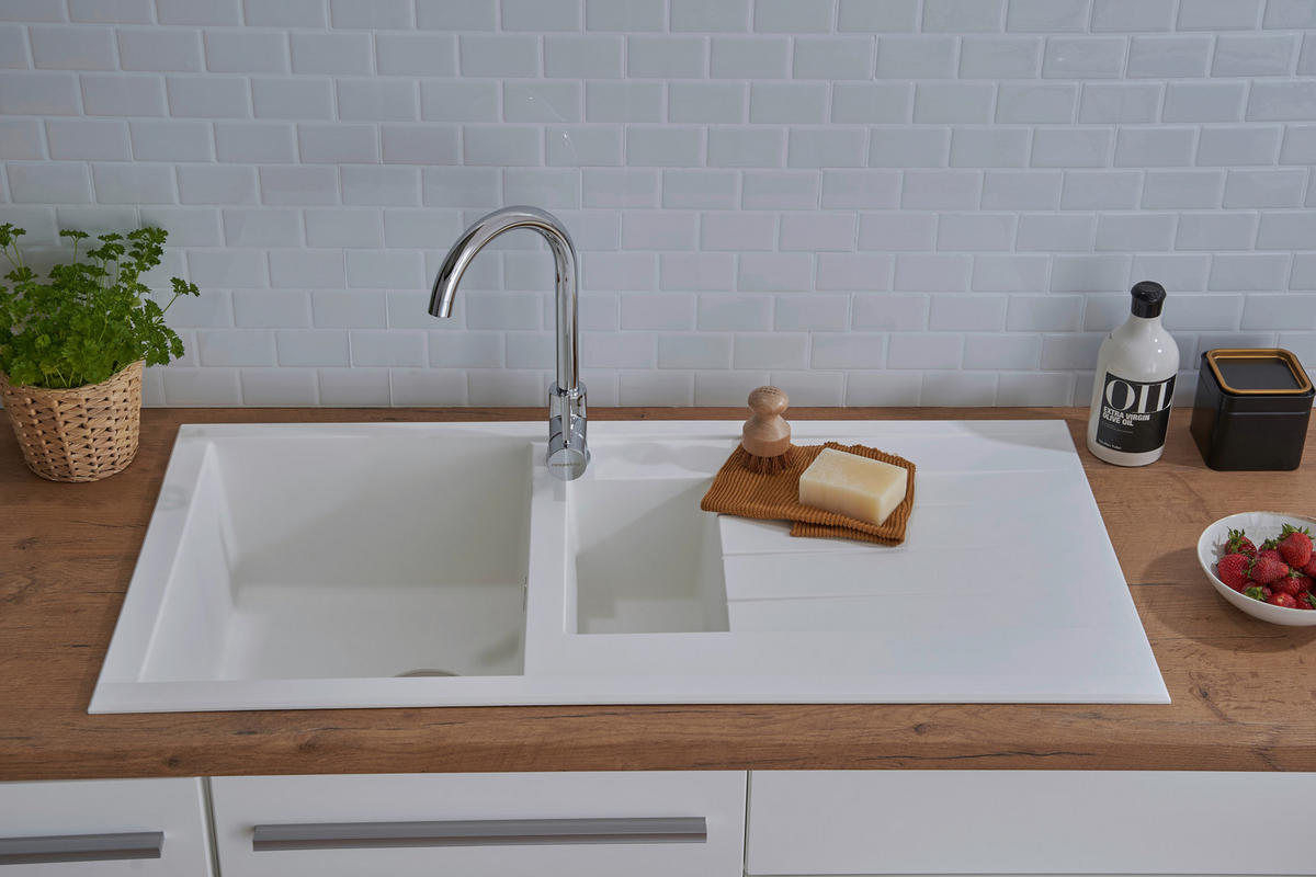 Respekta Einbauspüle Alineo 100 x 50 W weiß Quarzolite B/H/T: ca. 100x21x50 cm Alineo 100 x 50 W - weiß (100,00/21,00/50,00cm) - Respekta