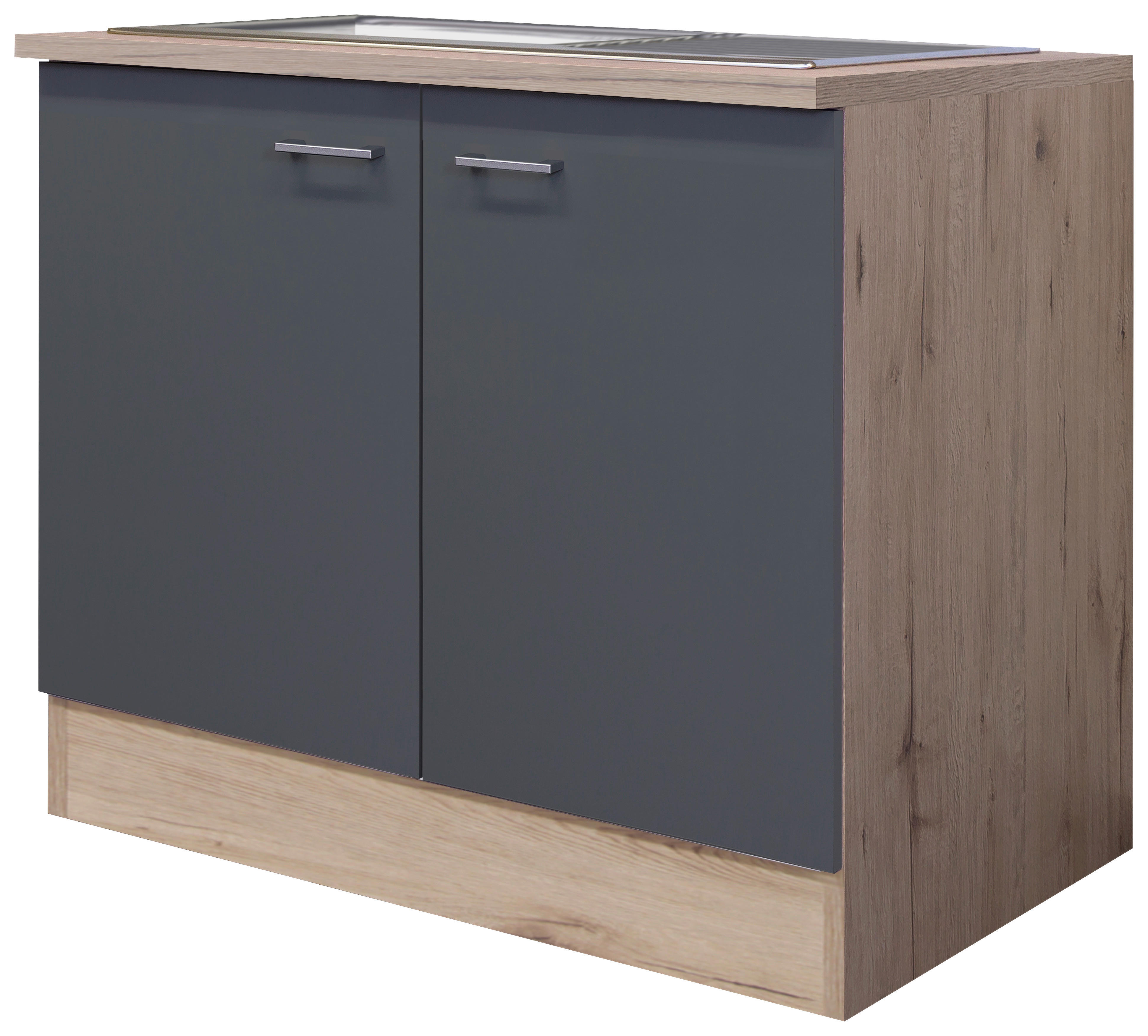 Spülenschrank Morena grau matt B/H/T: ca. 100x85x60 cm Morena - Eiche/Basalt (100,00/85,00/60,00cm) - Flex-Well