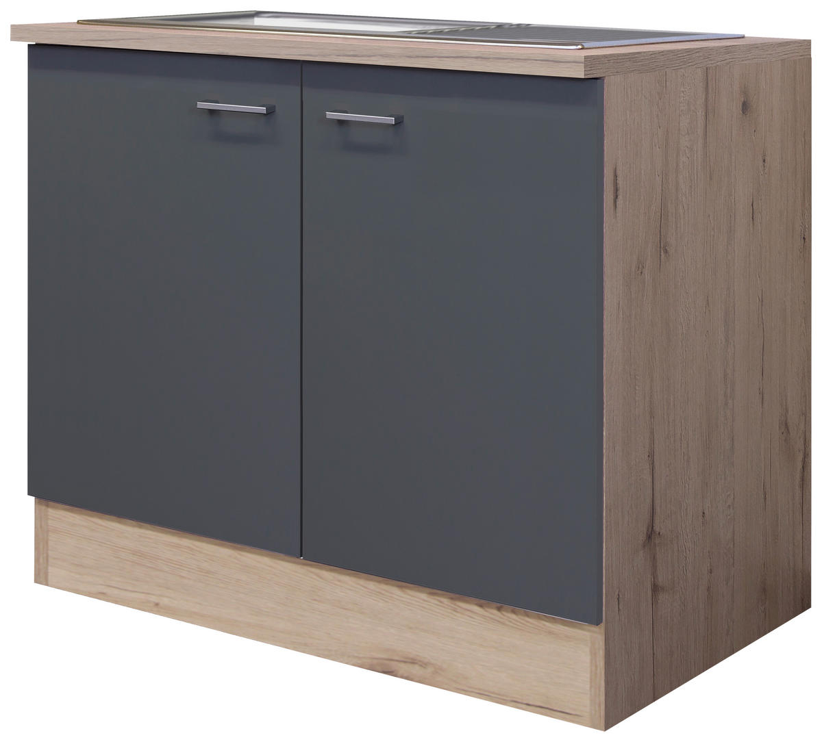 Spülenschrank Morena grau matt B/H/T: ca. 100x85x60 cm Morena - Eiche/Basalt (100,00/85,00/60,00cm) - Flex-Well