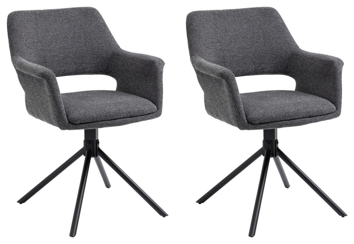 Stuhl ELEONORE 2er-Set grau schwarz Webstoff Metall B/H/T: ca. 57x84x61 cm ELEONORE 2er-Set - schwarz/grau (57,00/84,00/61,00cm) - byLIVING