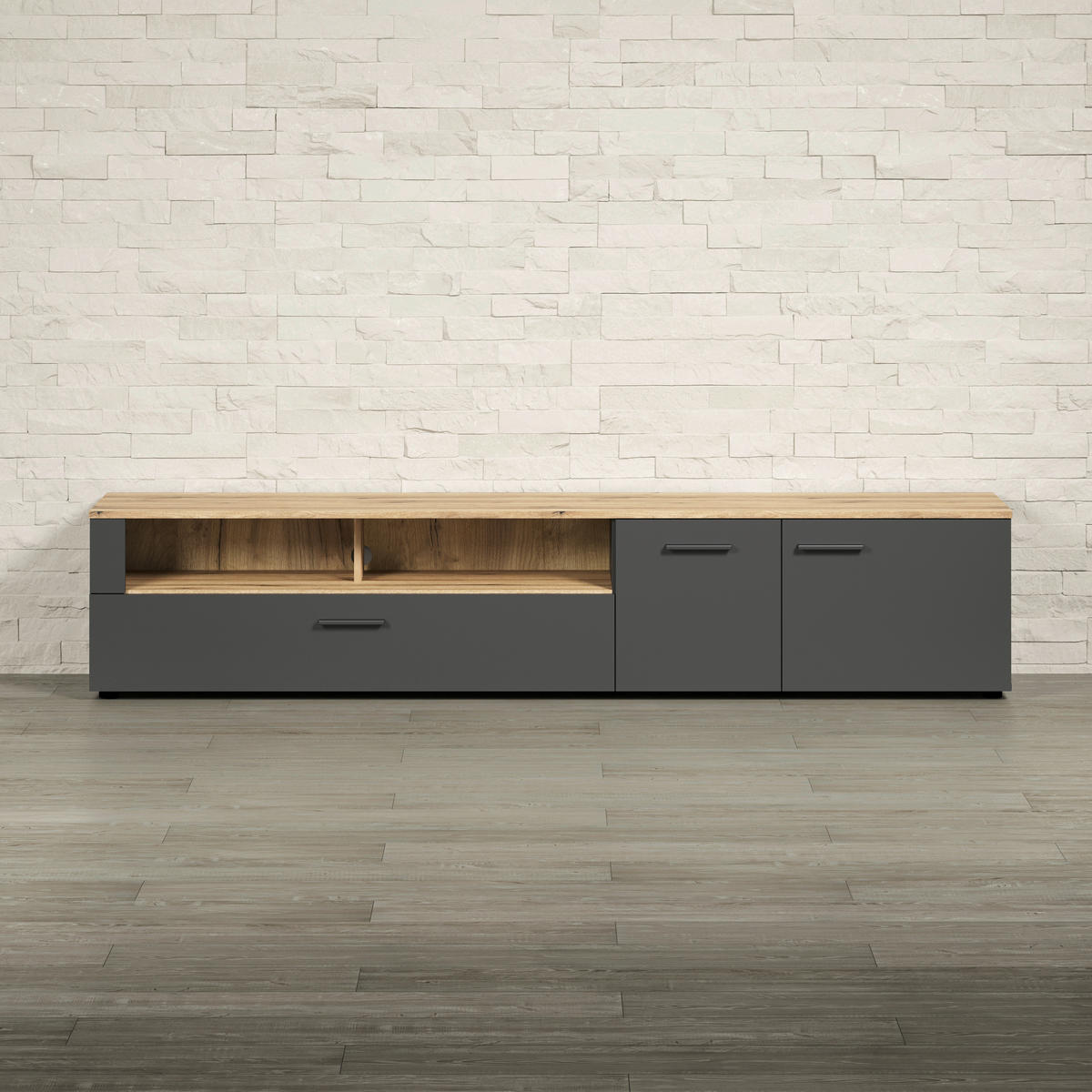 TV-Lowboard Esteban anthrazit Eiche Evoke Coast Nachbildung B/H/T: ca. 210x43x41 cm Esteban - Eiche/anthrazit (210,00/43,00/41,00cm)