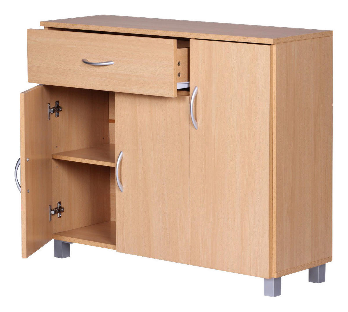 Sideboard buche Nachbildung silber B/H/T: ca. 90x75x30 cm Sideboard - buche/silber (90,00/75,00/30,00cm) - Wohnling