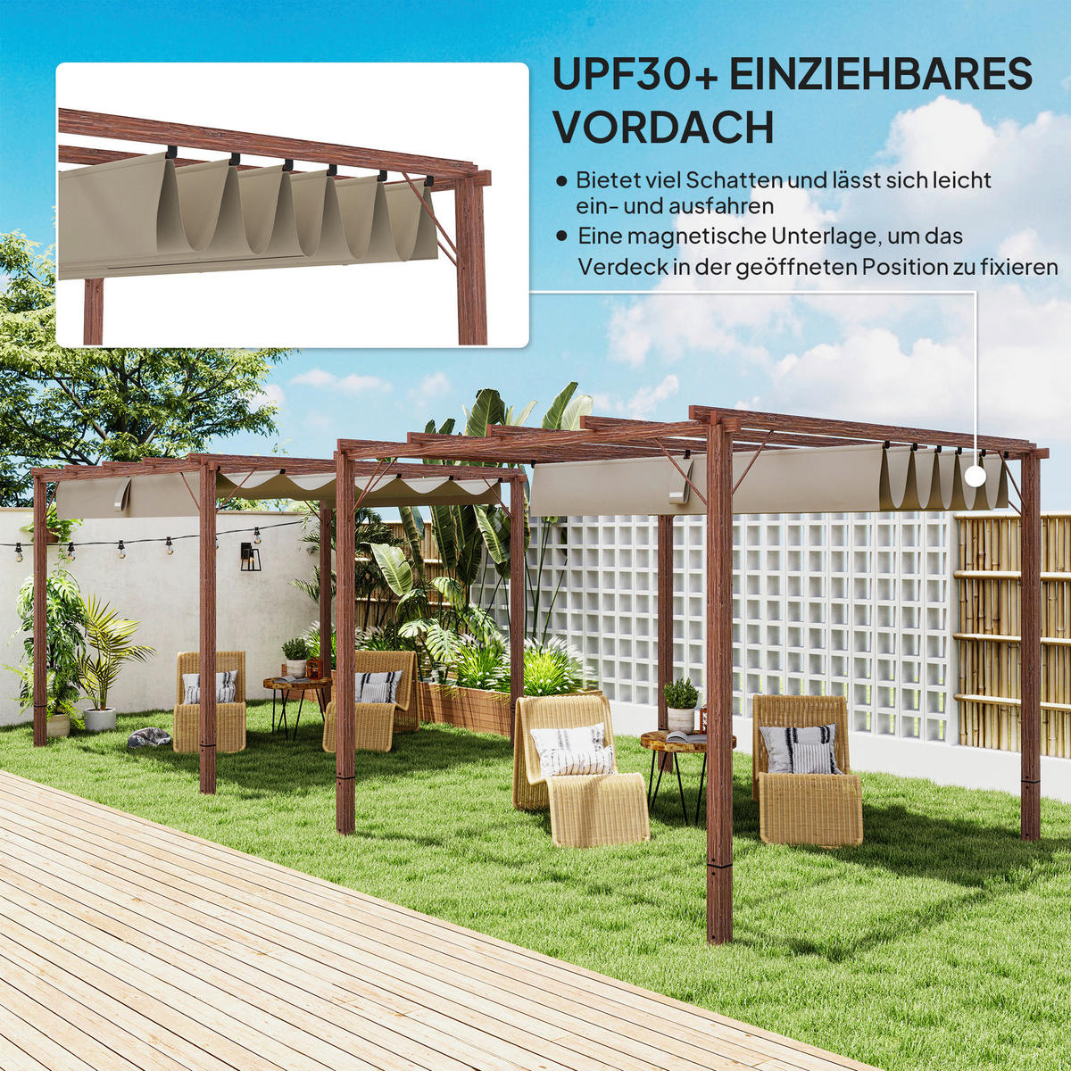 Outsunny Pergola natur Aluminium B/H/L: ca. 296x232x299 cm Pergola - natur (299,00/296,00/232,00cm) - Outsunny