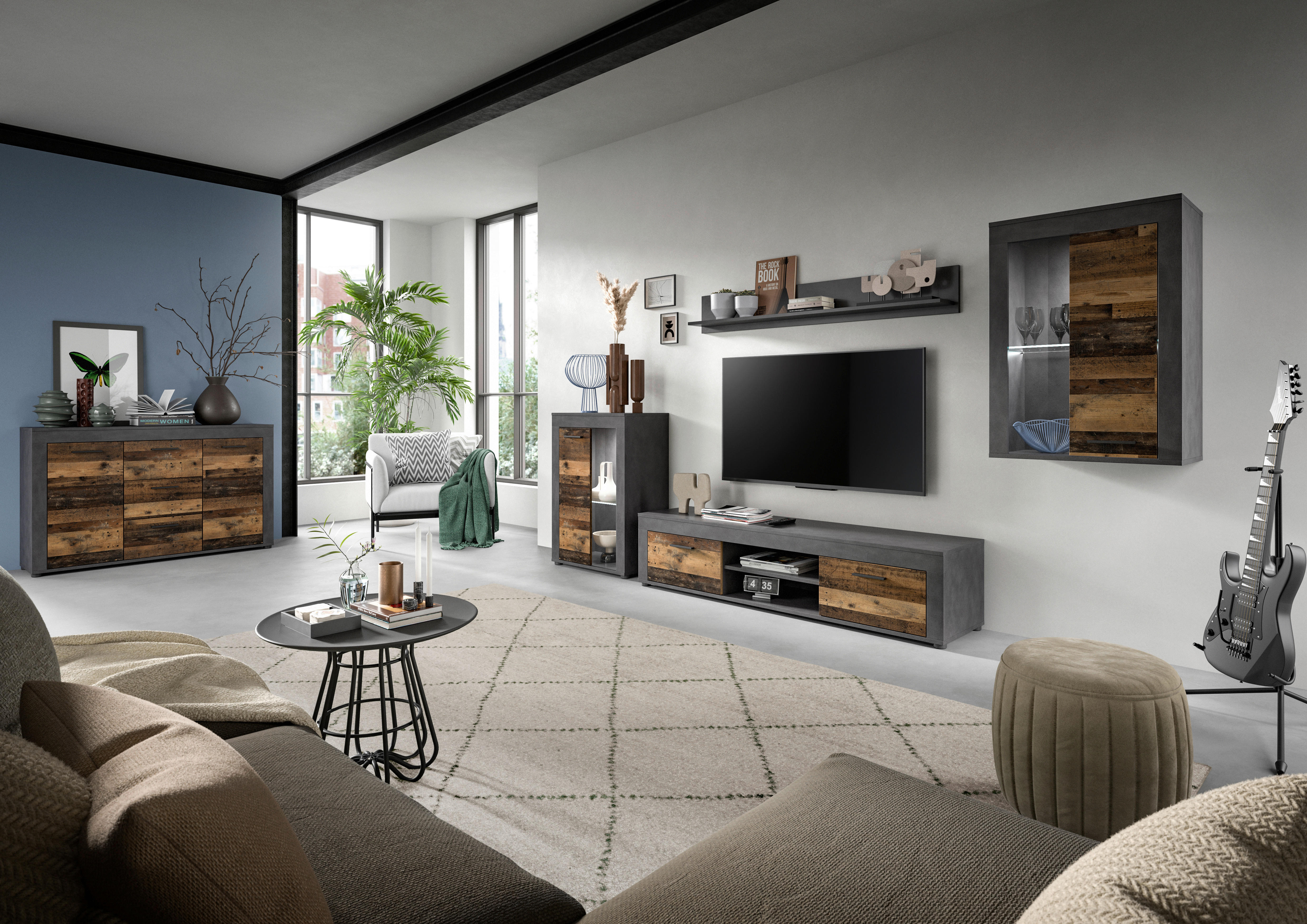 Thumbnail - Wohnwand Jam Matera Nachbildung Old Wood Nachbildung B/H/T: ca. 169x310x35 cm