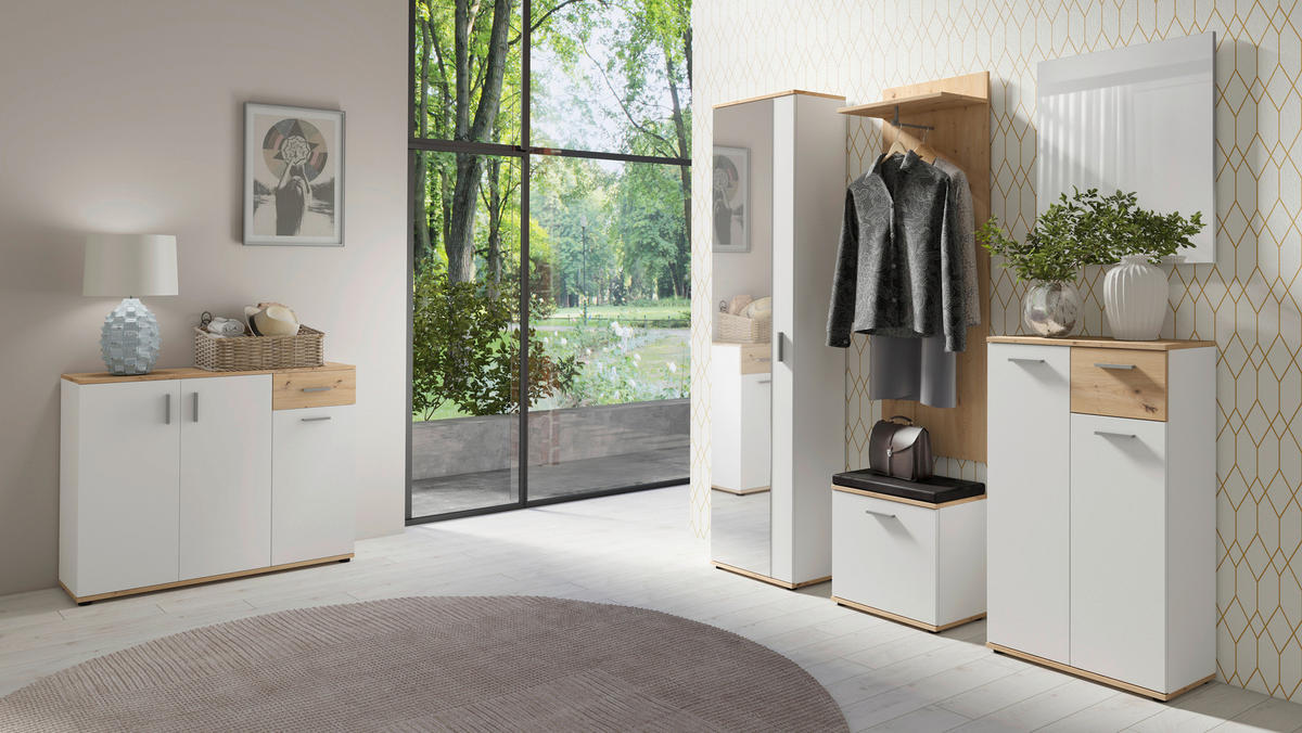 Kommode JAKOB Eiche Nachbildung weiß silber B/H/T: ca. 110x83,5x35,5 cm JAKOB - Eiche/weiß (110,00/83,50/35,50cm) - byLIVING