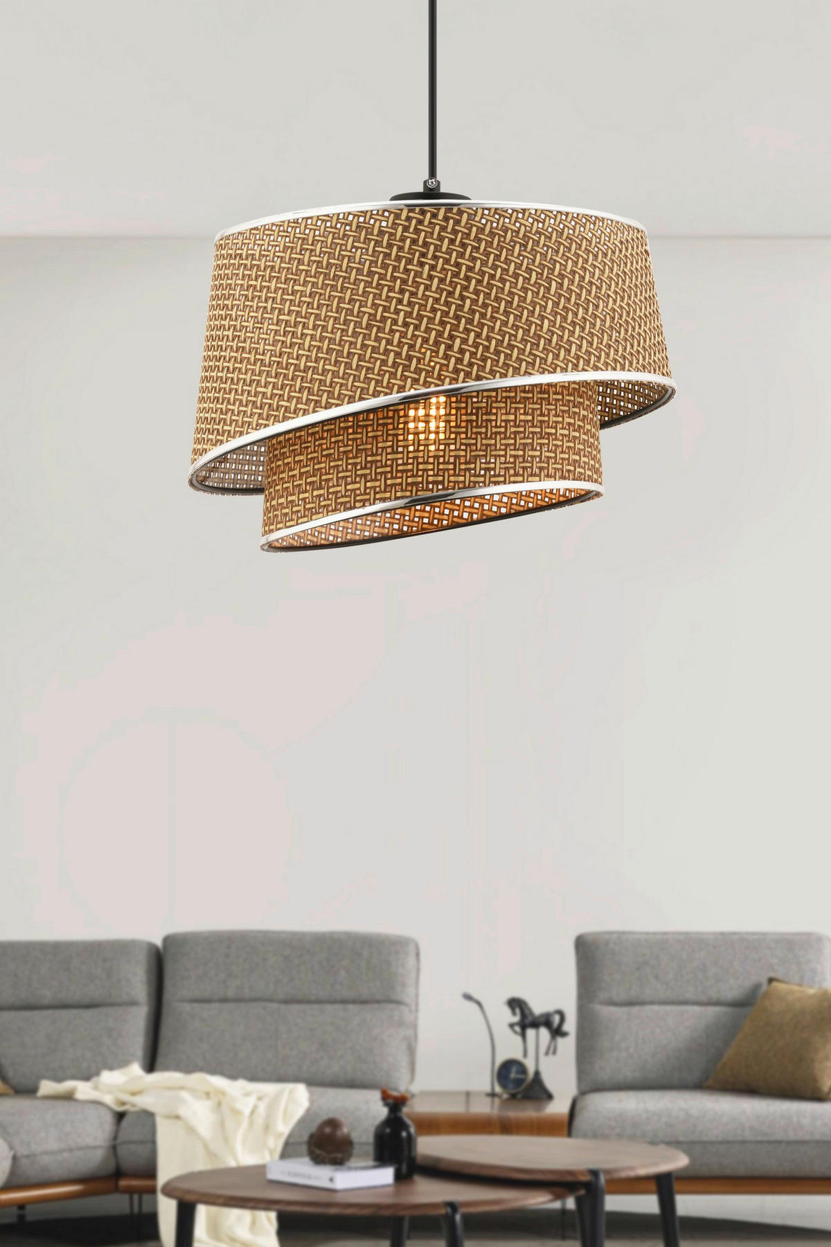 Opviq Pendelleuchte beige silber Stoff Metall B/H/L: ca. 32x65x32 cm E27 1 Brennstellen Barette Hazeran - beige/silber (32,00/32,00/65,00cm) - Opviq