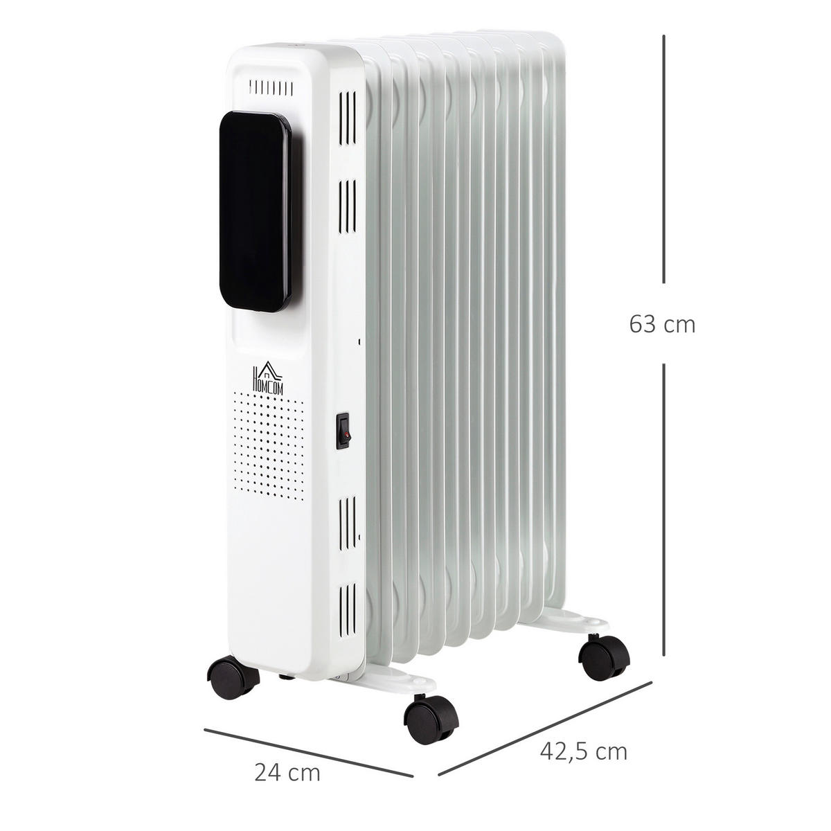 HOMCOM Ölradiator 820-261V90 weiß Edelstahl Kunststoff Polypropylen B/H/L: ca. 24x42,5x63 cm ca. 2180 W Ölradiator - weiß (63,00/24,00/42,50cm) - HOMCOM