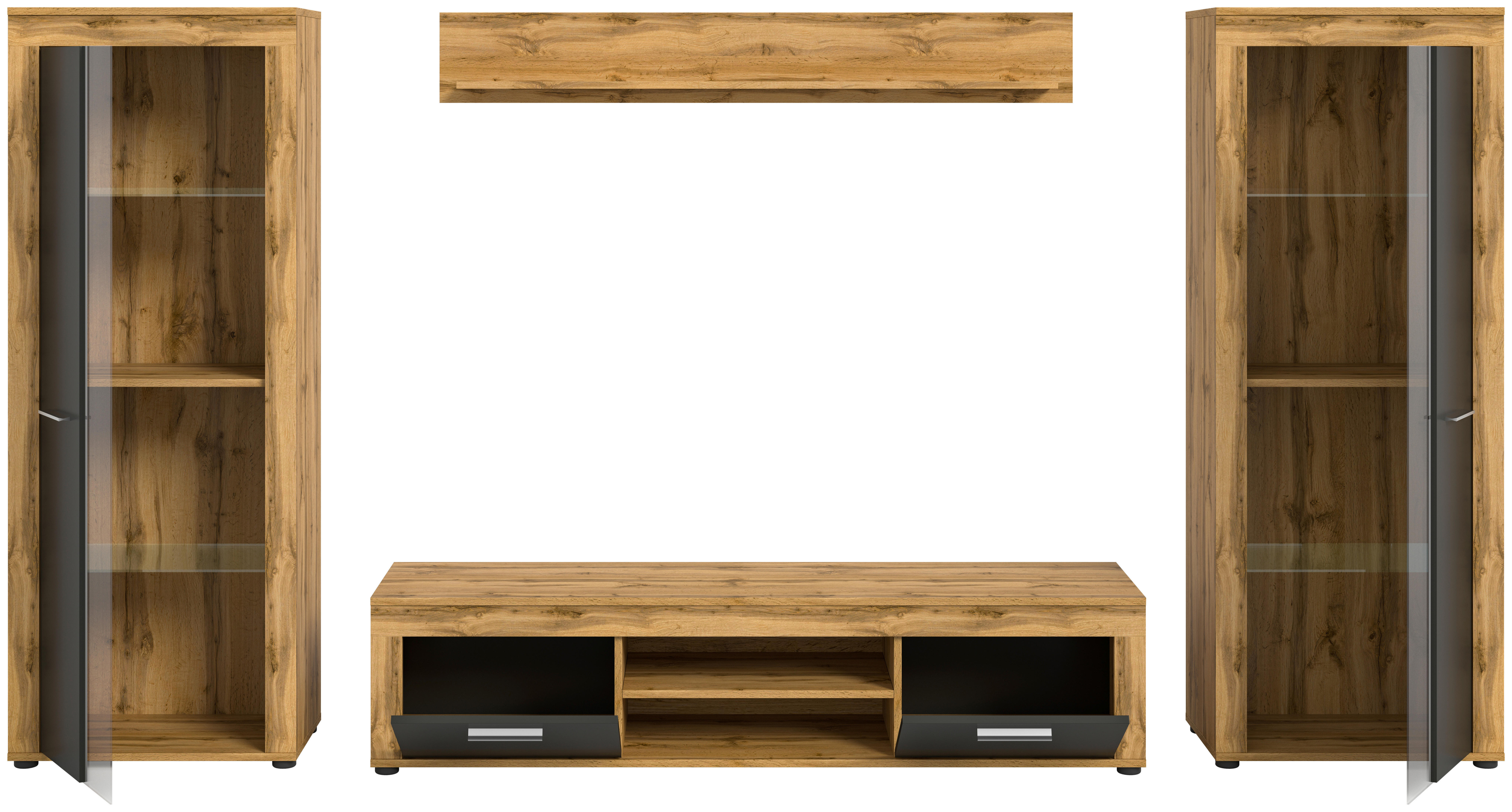 Thumbnail - Wohnwand Jam Eiche Wotan Nachbildung grau B/H/T: ca. 310x159x35 cm